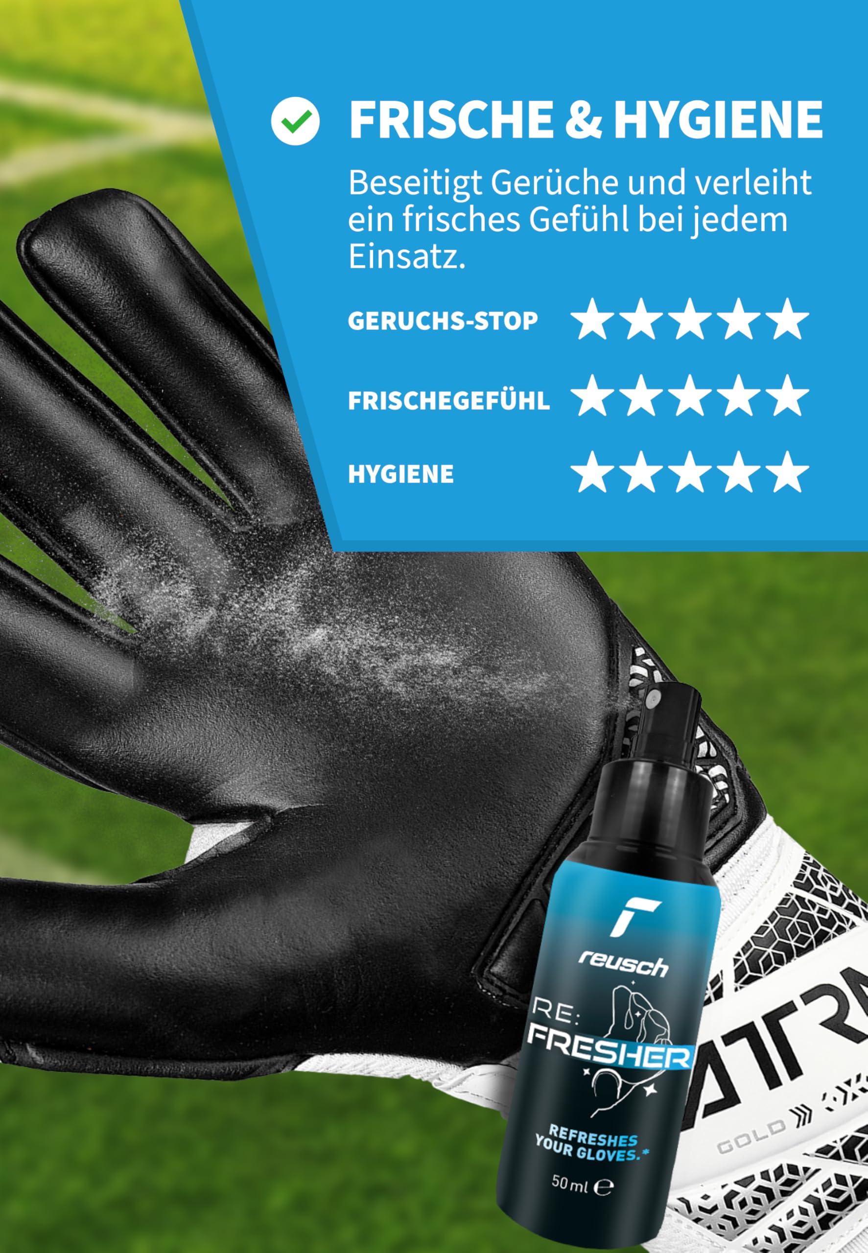 Reusch Torwarthandschuhpflege-Set für Torhüter | reinigt, erfrischt, verbessert den Grip & verlängert die Lebensdauer der Torwarthandschuhe | Top-Leistung im Training & Spiel | Glove Care Kit x3
