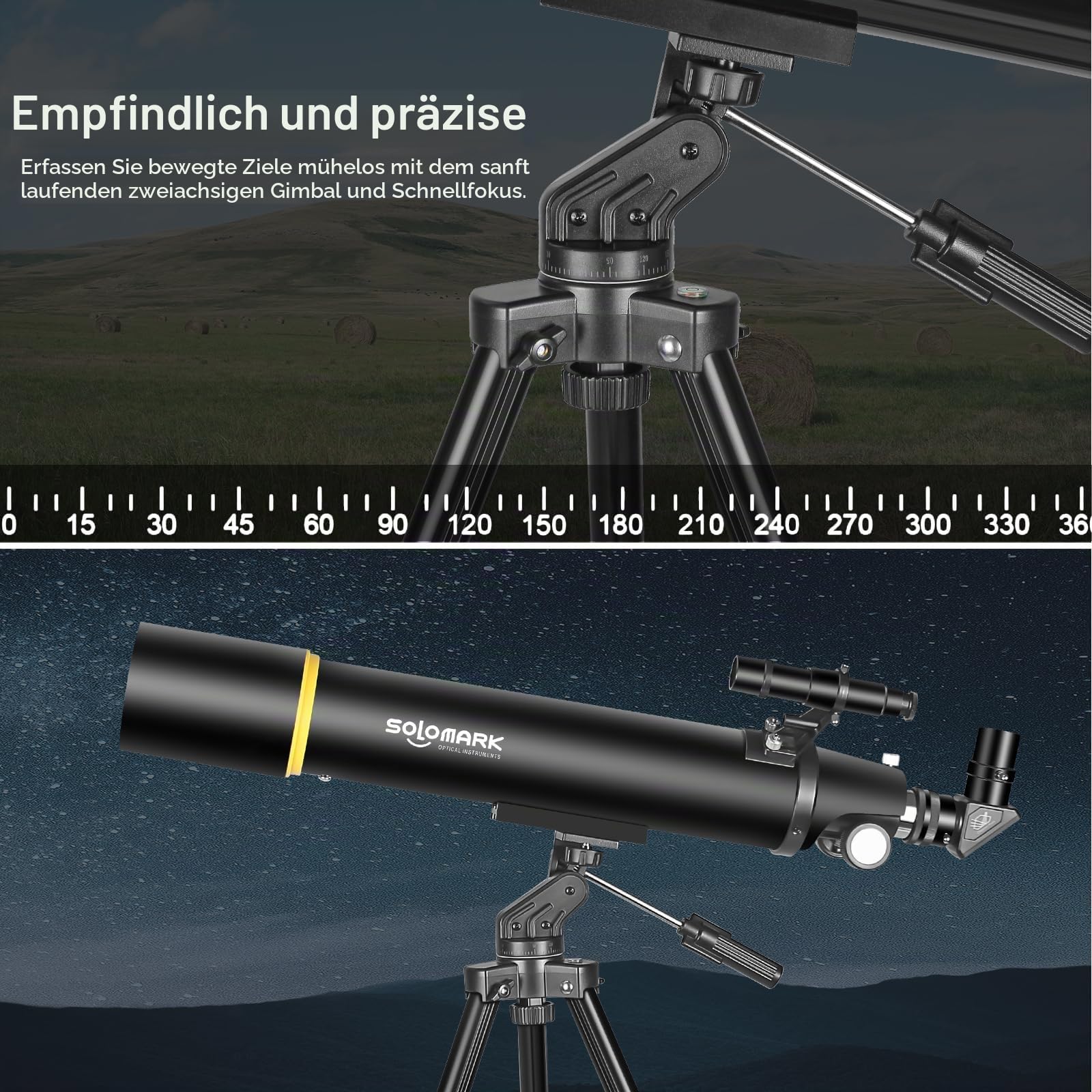 SOLOMARK Teleskope für Erwachsene Astronomie, 80mm Aperture 900mm Refraktor Teleskop für Kinder, Anfänger, kompakte und tragbare Reiseteleskope mit Tragetasche