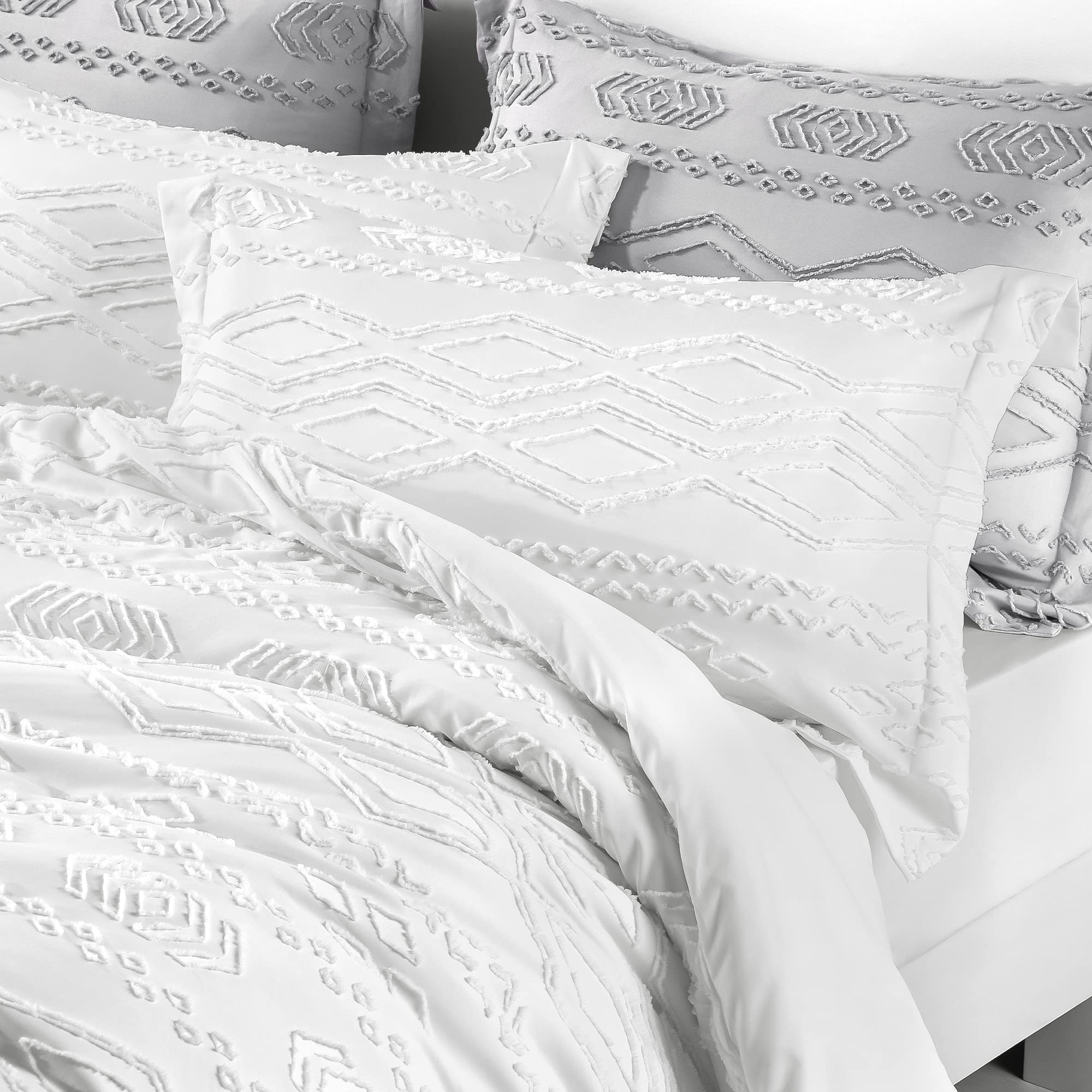 TILLYOU Queen Comforter Set White Queen Size Comforter Set, Flannel