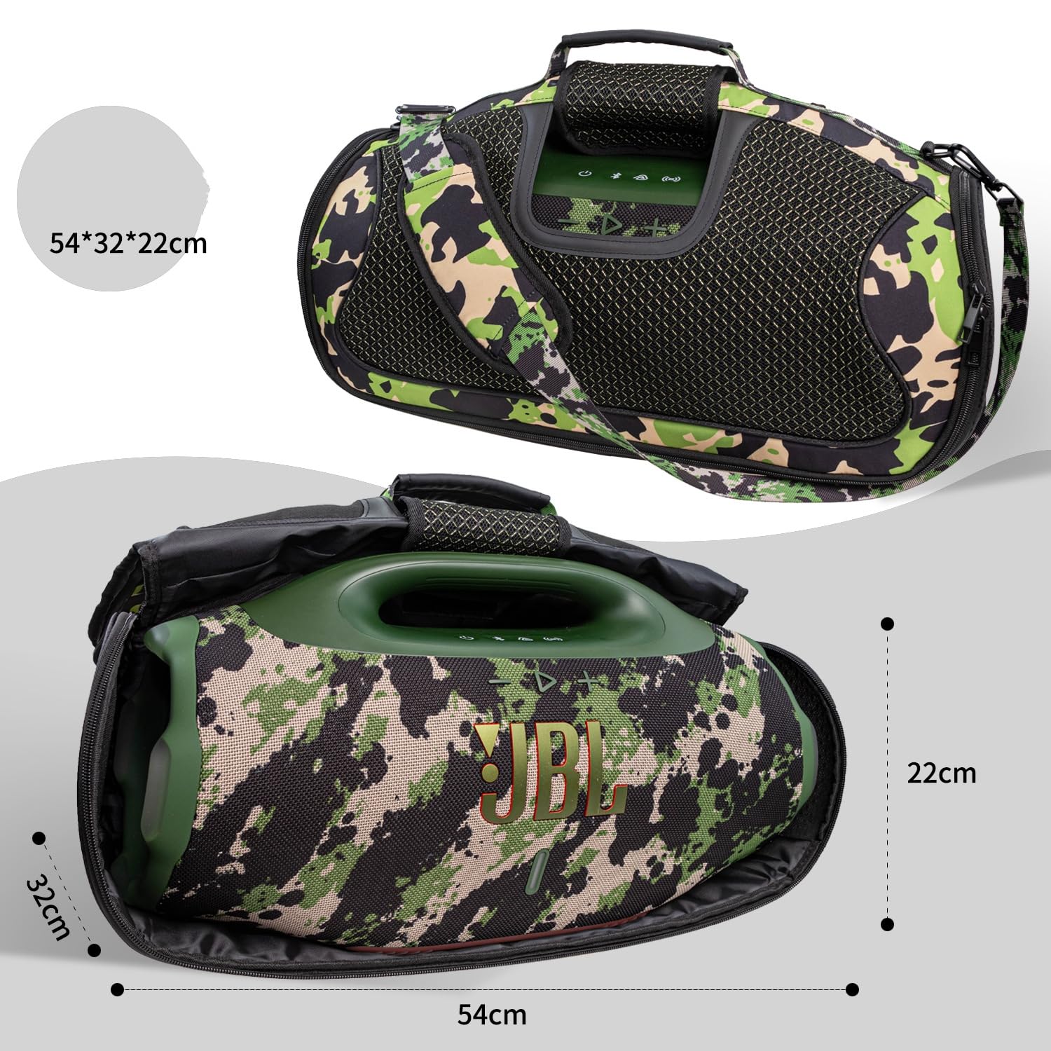 Custodia protettiva con Tracolla per JBL BOOMBOX 4 Altoparlante, Portatile Borsa portaoggetti Da esterno Acustico Custodia morbida (Mimetico Verde)