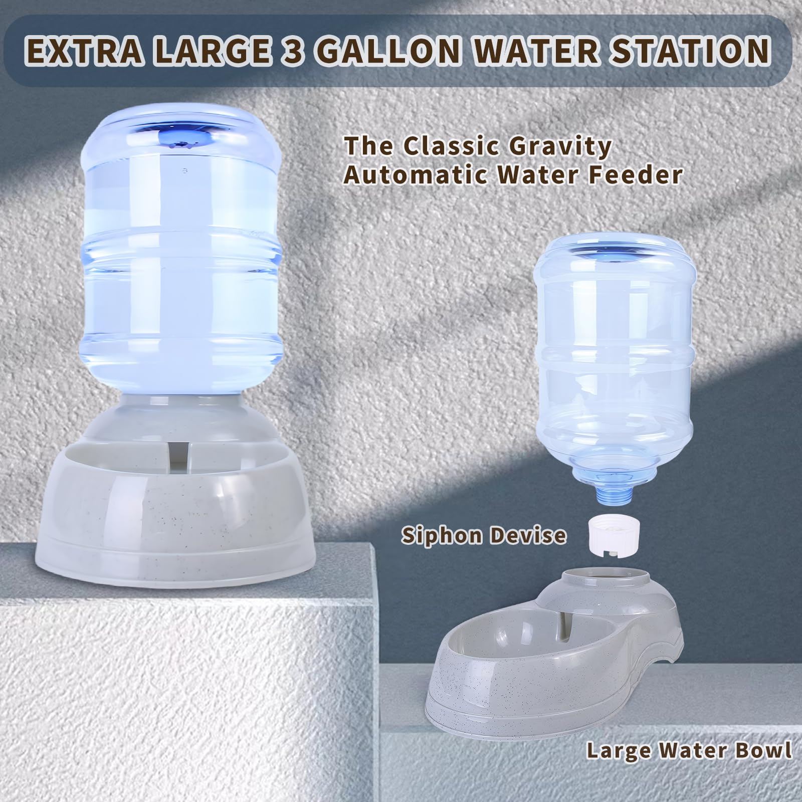 Dispensador de agua grande para perros, estación dispensadora automática de agua para mascotas, cuenco de agua de gravedad para perros y gatos, fuente grande para perros