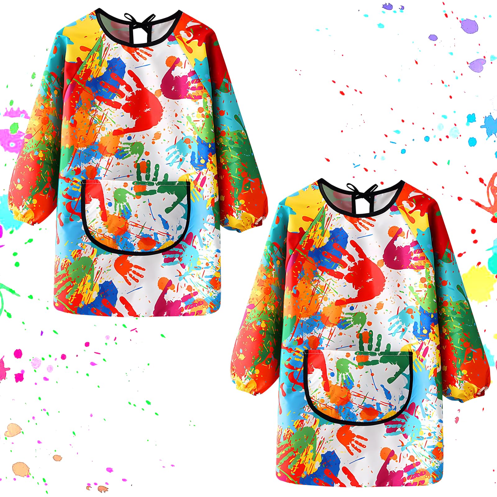 KASURE Kids Art Aprons for Painting, 2Pcs Waterproof Childrens Apron With Large Pockets, Long Sleeve Style Kids Painting Apron for Height 100-120 CM, Suitable for Cooking, Painting, Craft, School