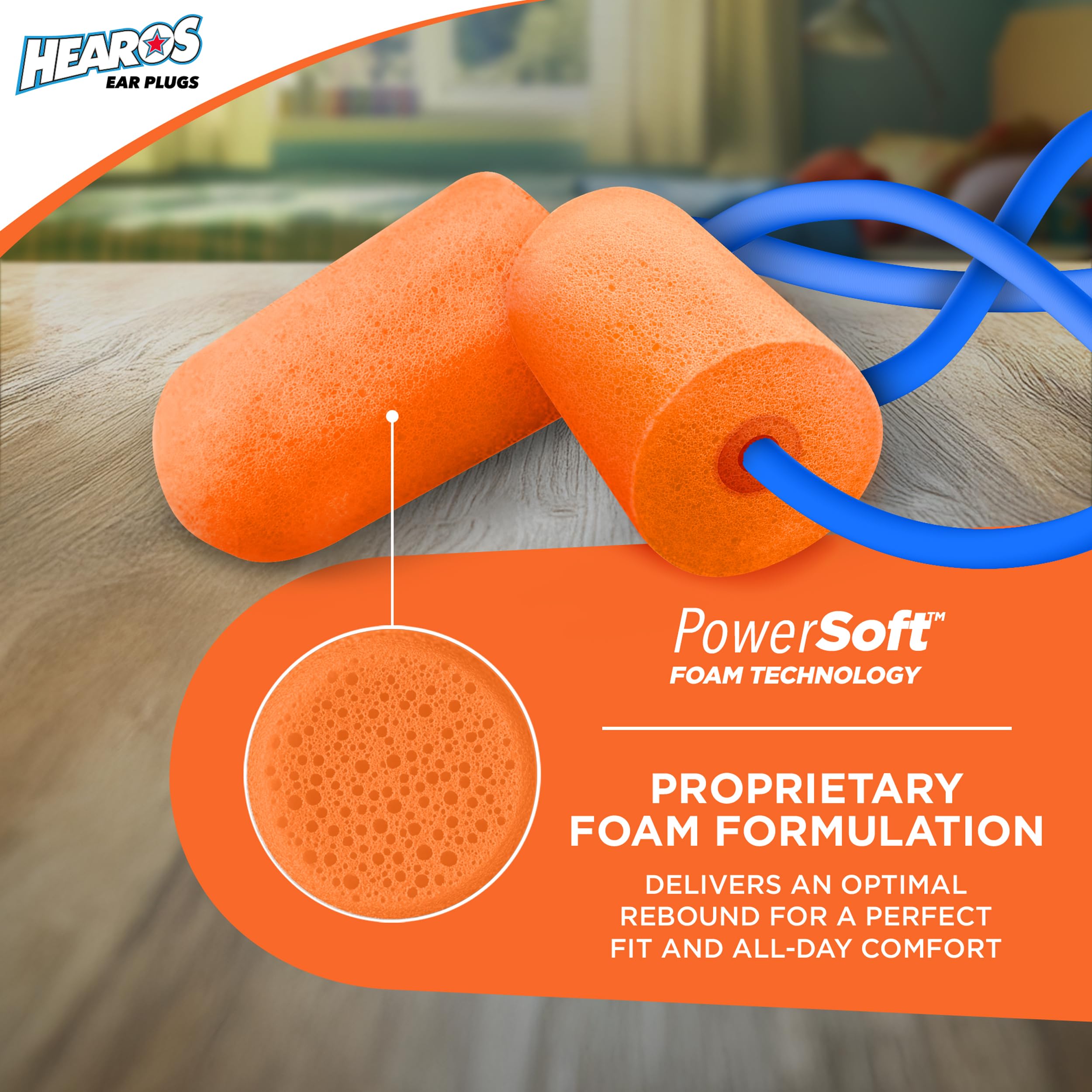 HEAROS Just for Kids Foam Ear Plugs, NRR 28, 3 Pairs, X-Small, Corded Hearing Protection (0005) — Amazon image 2