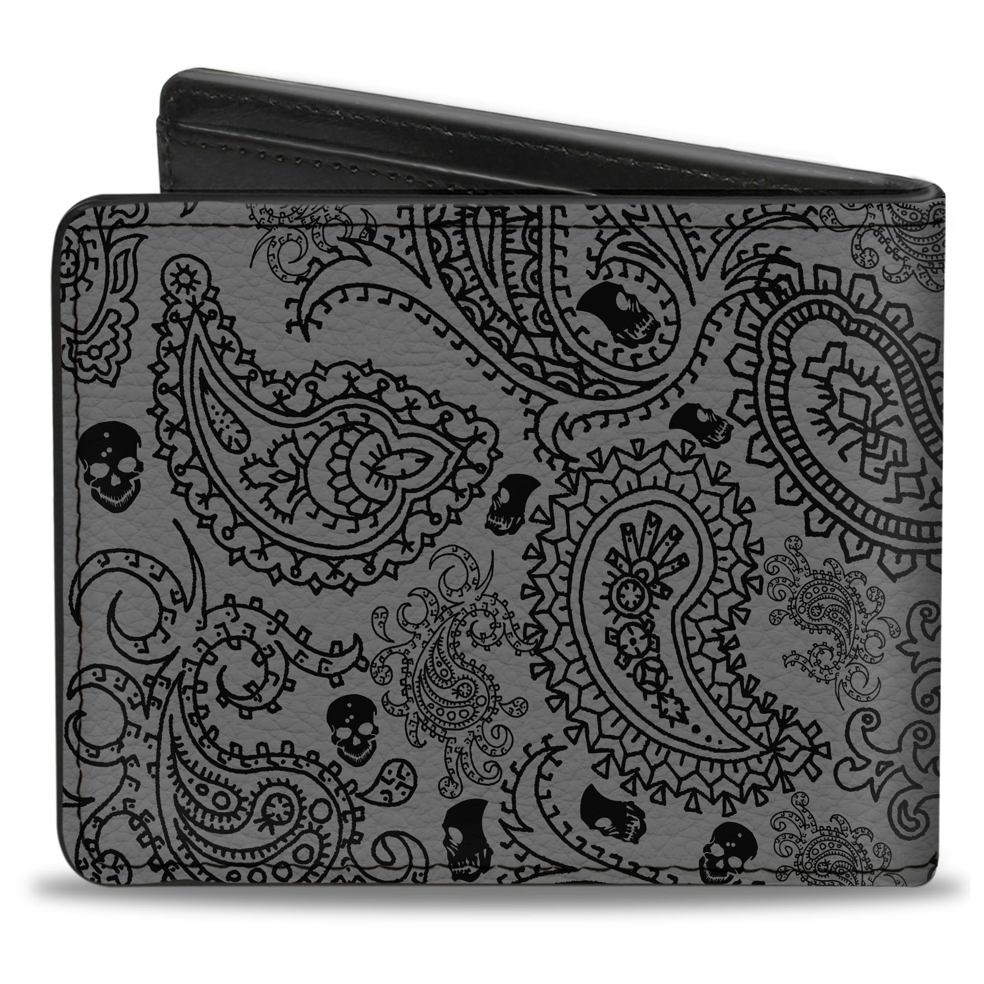 Buckle-Down Men's Wallet, Bifold, Bandana Skulls Silver Black, Vegan Leather, Multi, 4.0