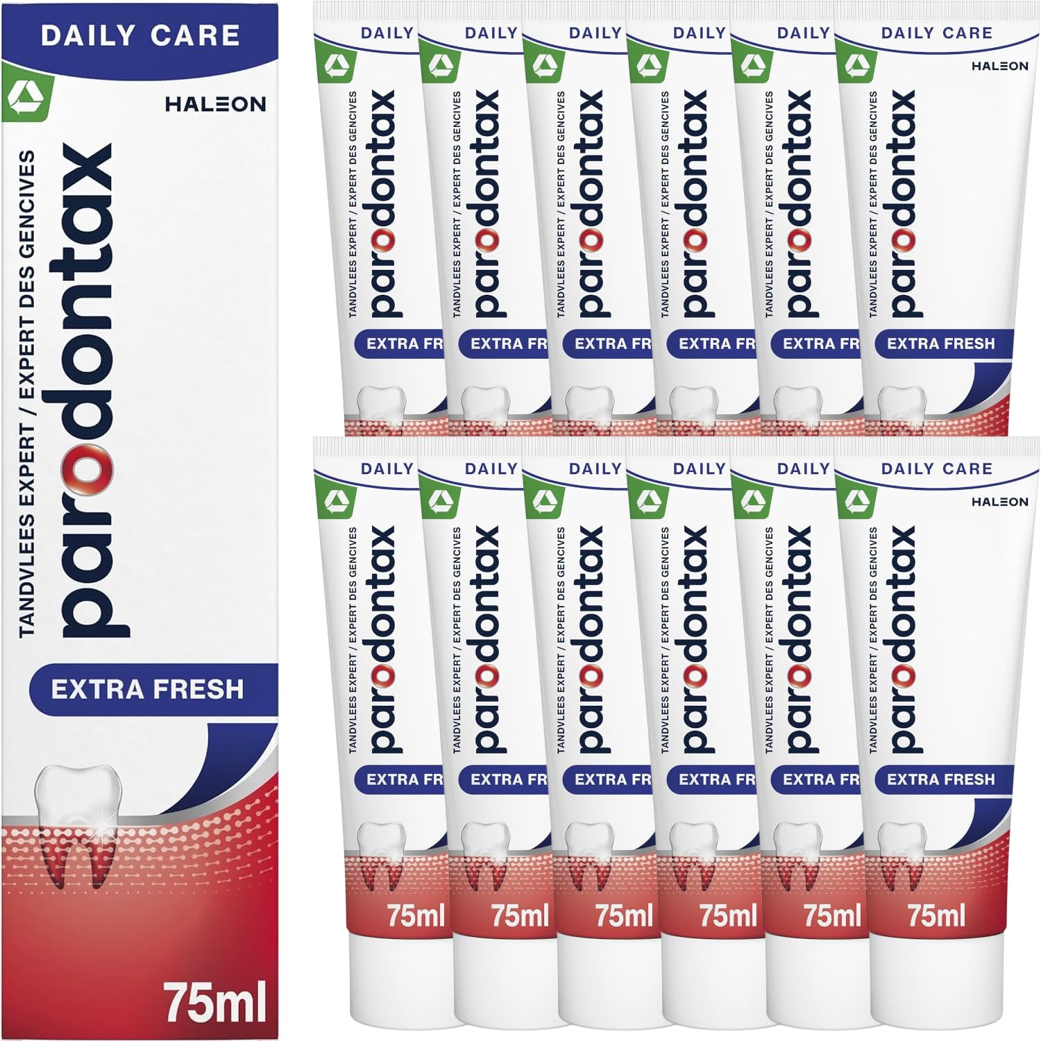 Parodontax Pasta de dientes extra fresca contra el sangrado de las encías, frescura intensa, con flúor, 12 x 75 ml