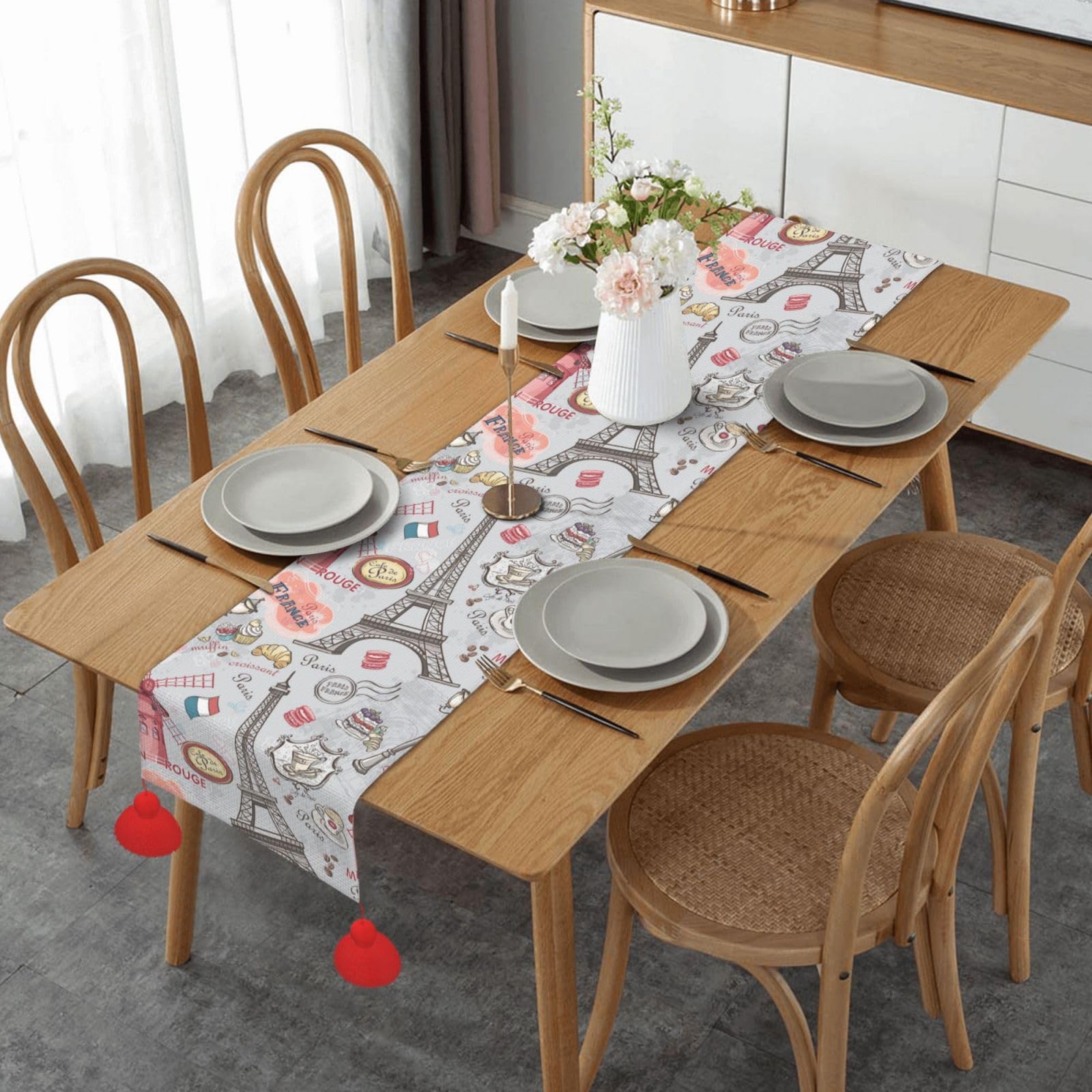 Chemin de table de Noël cuisine et salle à manger avec serviette Eiffel