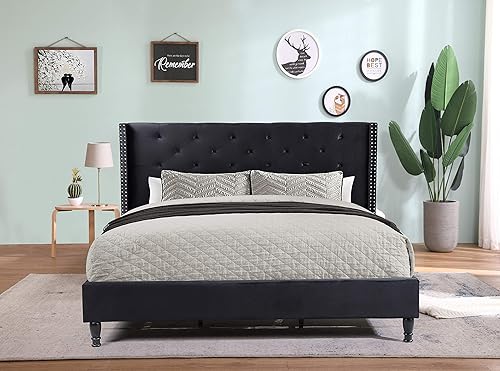 Miniatura 3 de Home Life Premiere Classics 007 – Cama con cabecero de terciopelo negro de 51 pulgadas (129.54 cm) de alto con listones