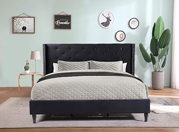 HomeLife furBed00007_Suede_Full_Black Platform Bed