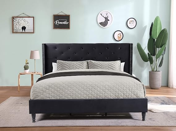 HomeLife furBed00007_Suede_Full_Black Platform Bed