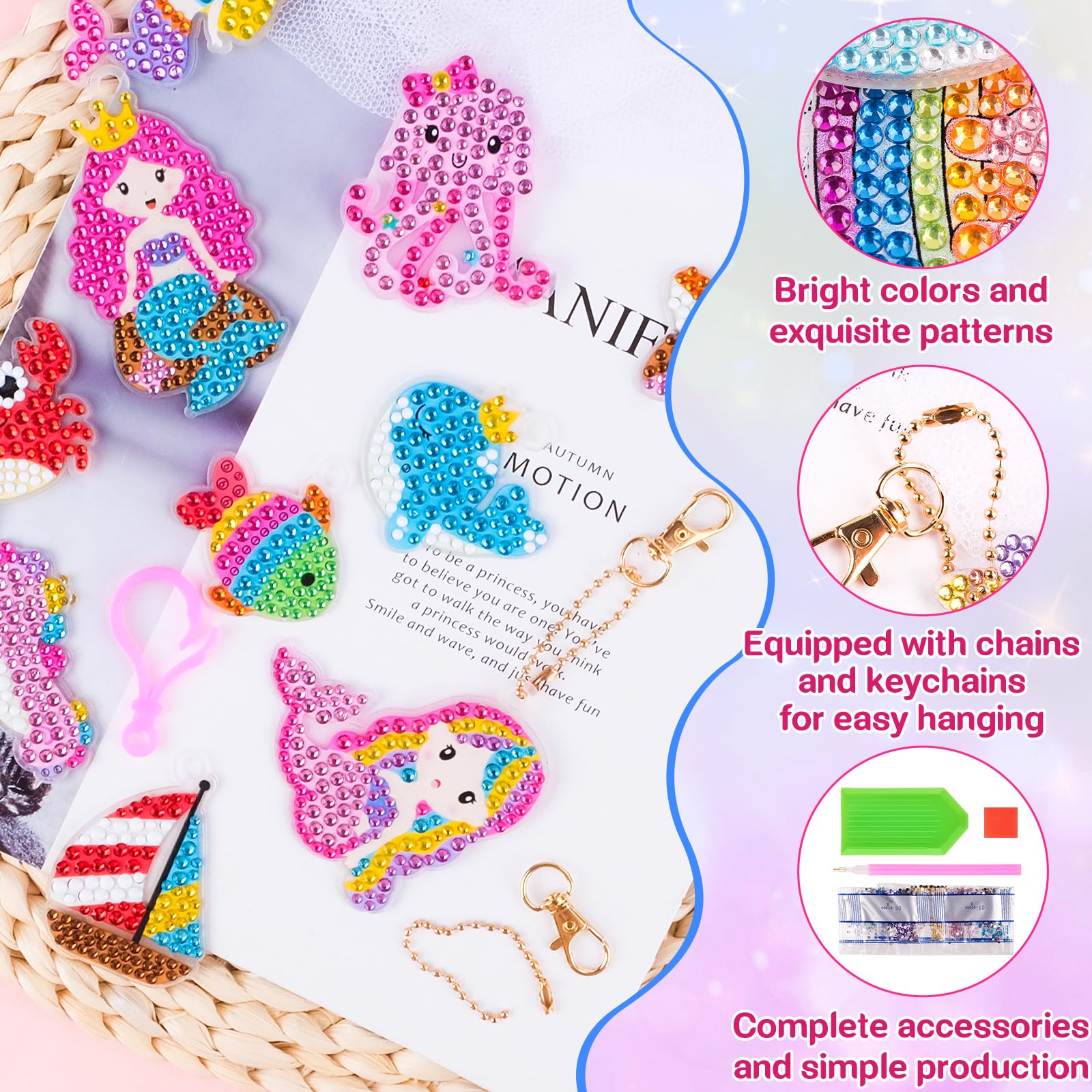 Chengxun Kit Pittura Diamanti 5D Per Bambini – Crea 8 Portachiavi, Regalo Ragazze 3-8 Anni