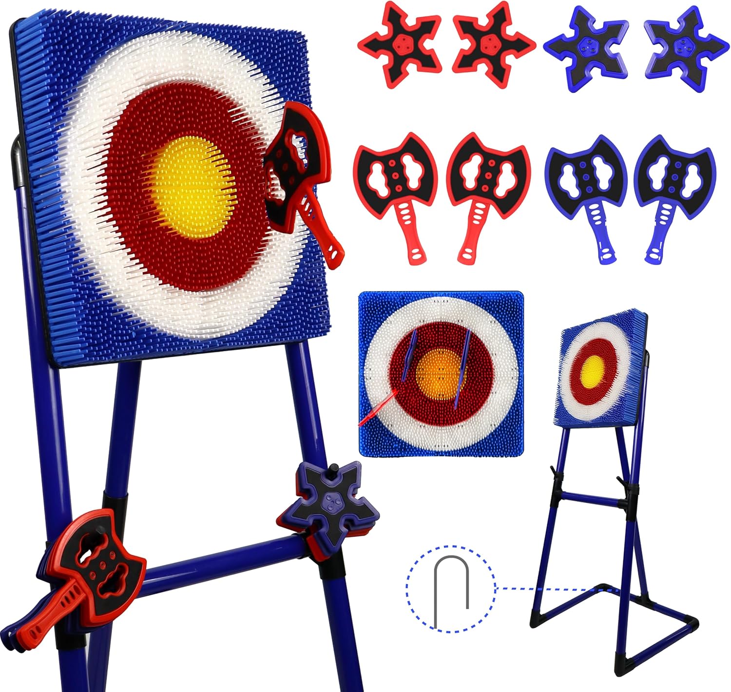 Photo 1 of Family Axe Throwing Game for Backyard Fun | Safe Bristle Target Set with 4 Axes & 4 Darts for Kids & Adults | Lightweight & Portable for Carnival, Camping, Party and Indoor/Outdoor Games