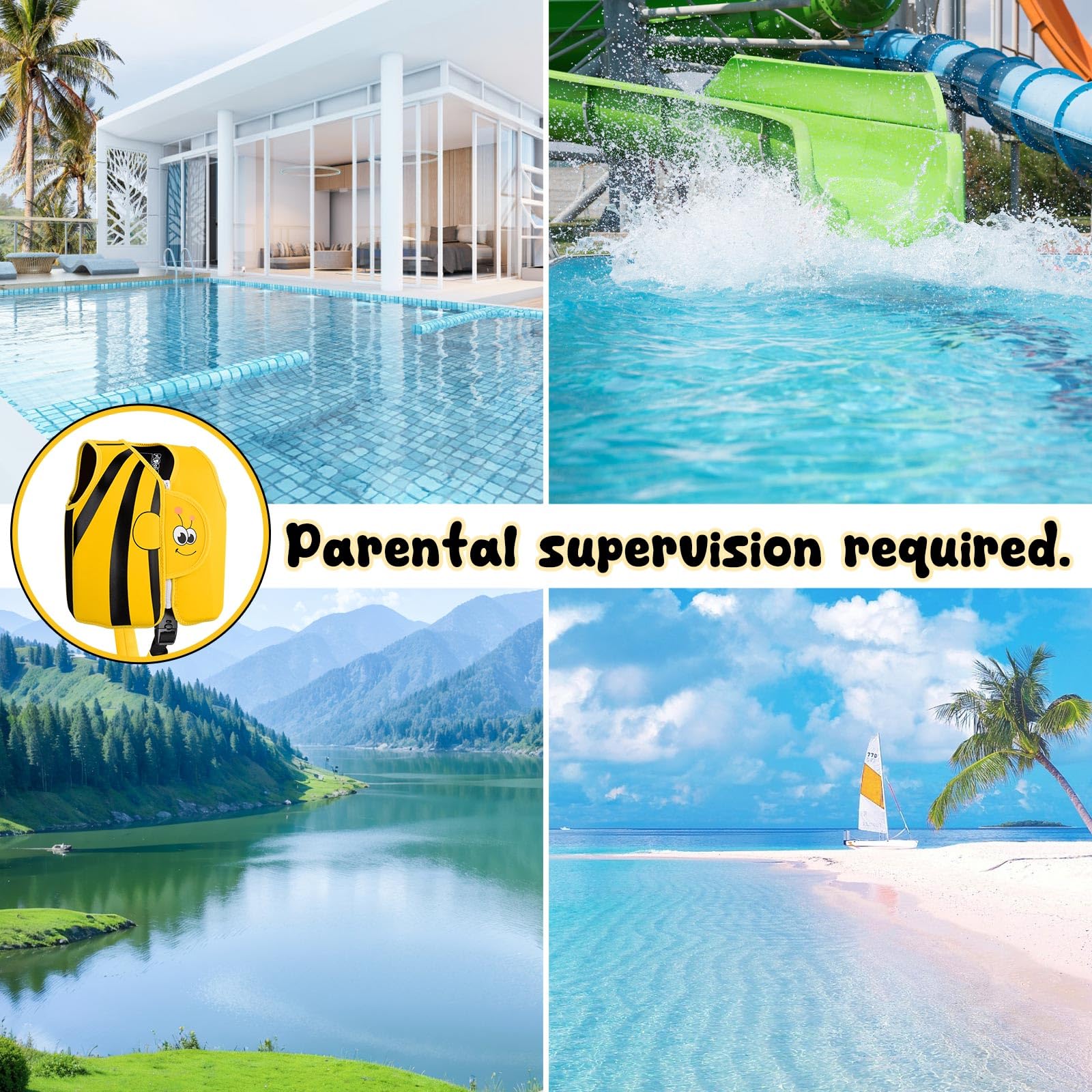 Fuqiduo Schwimmweste Kinder, Schwimmhilfe aus Neopren & EPE - mit Verstellbarem Schrittgurt für Mädchen/Jungen Wassersport