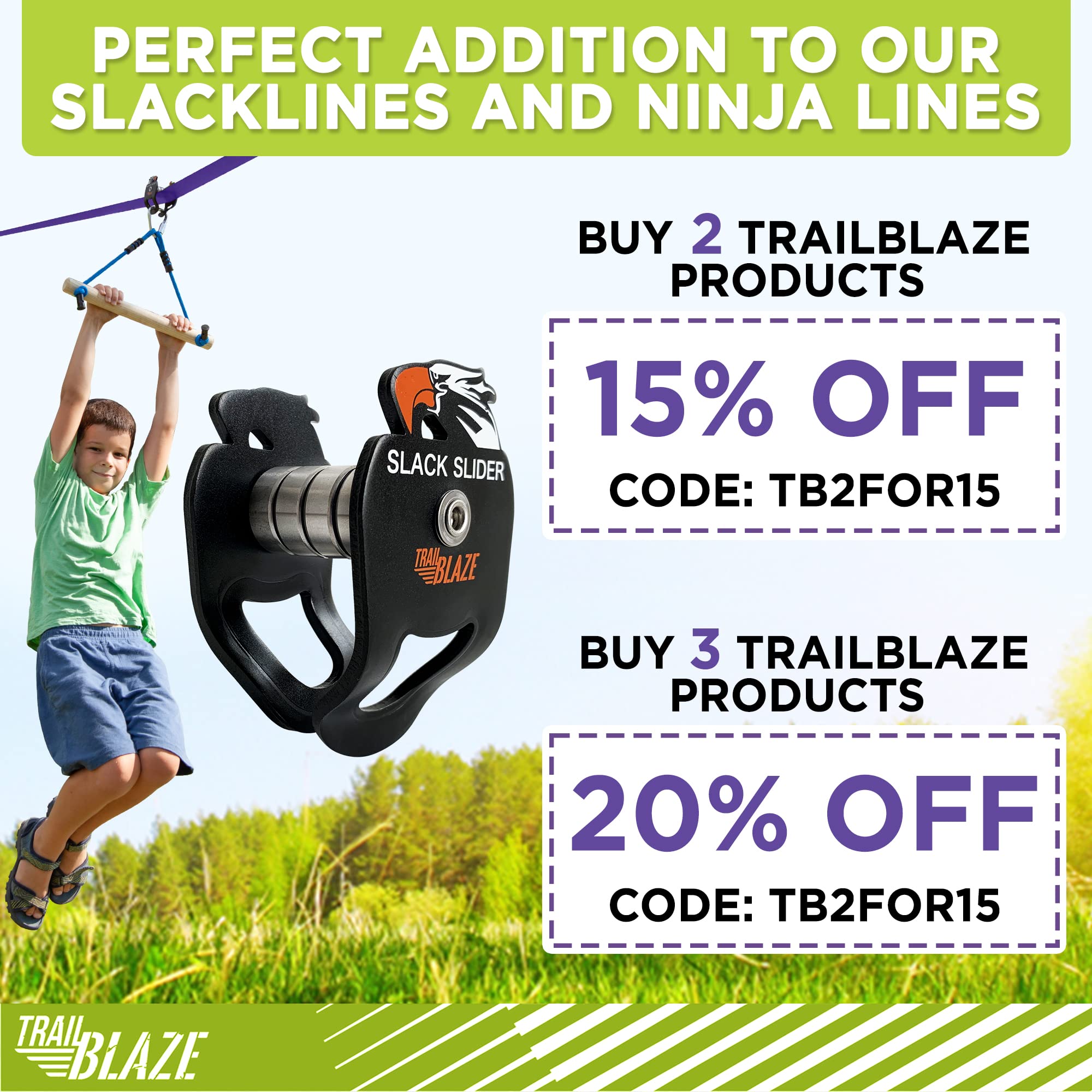 Trailblaze Ninja Slider Slackline Pulley Zipline Kits for Ninja