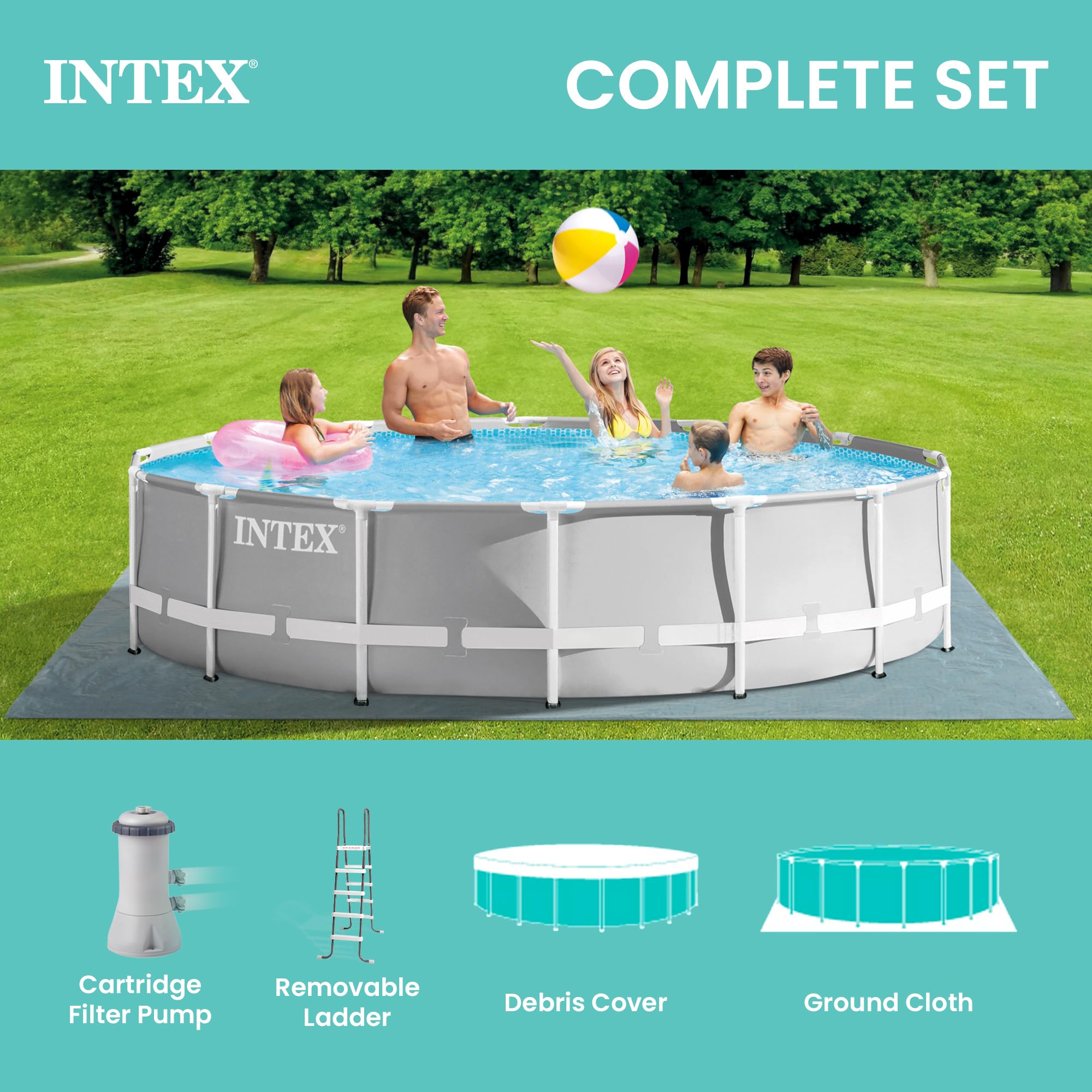 Intex 26719EH Prism Frame Premium Above Ground Swimming Pool Set: 14ft x 42in – Includes 1000 GPH Cartridge Filter Pump – SuperTough Puncture Resistant – Rust Resistant – 3357 Gallon Capacity - 5