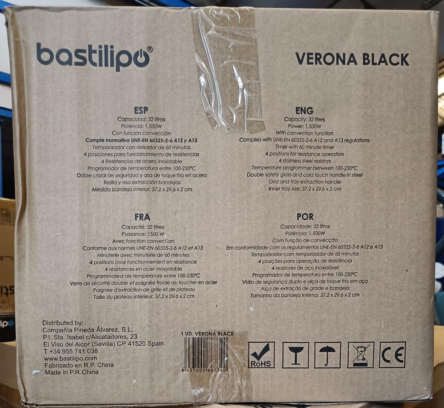 Bastilipo - Milan Black – Horno de sobremesa de 50 litros