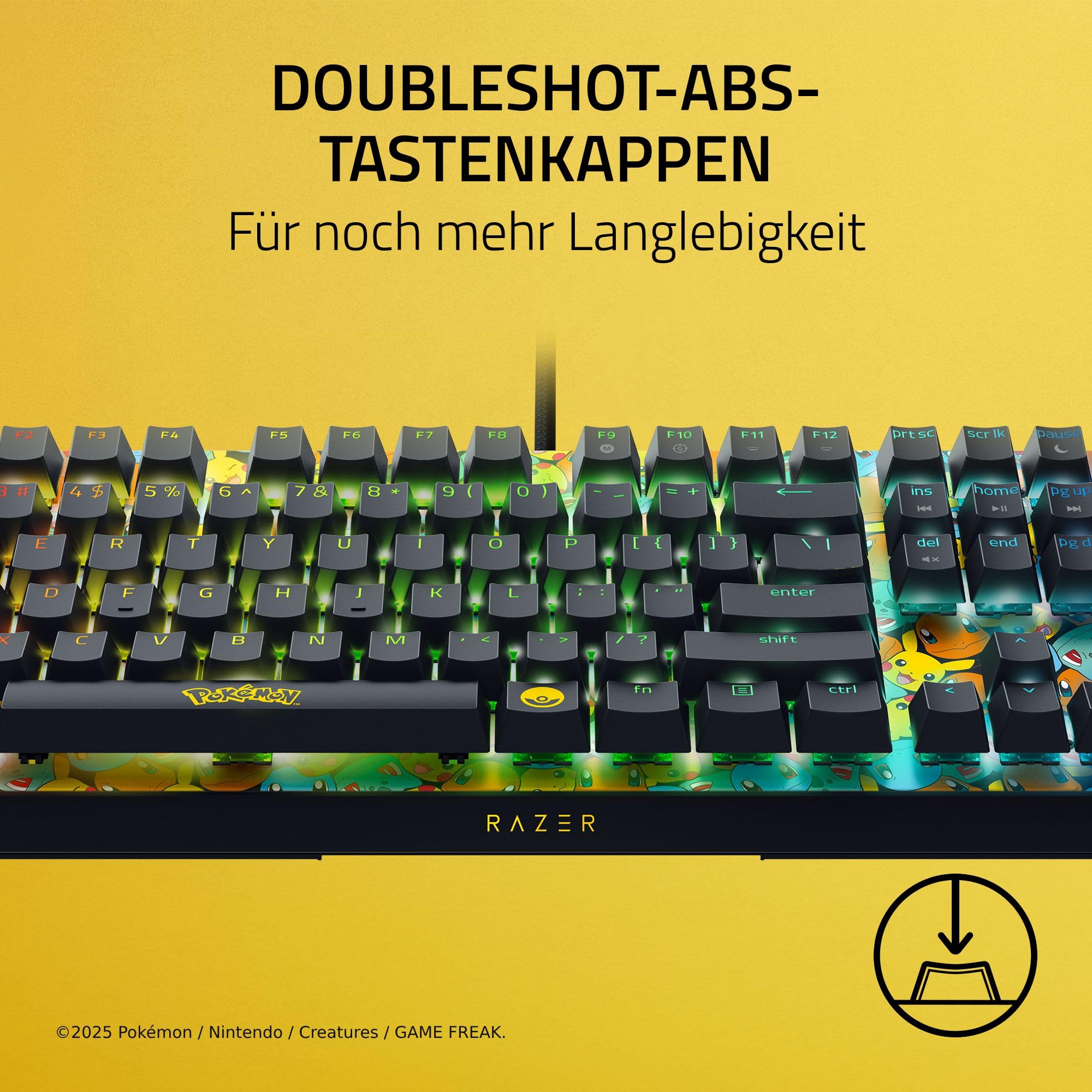 Razer BlackWidow V4 X Pokémon Edition - Mechanische Gaming-Tastatur - Chroma RGB - grüne Clicky Switches - 6 dedizierte Makro-Tasten - Doubleshot-ABS-Tastenkappen - QWERTY US-Layout | Pokémon Kanto