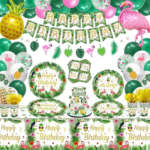 234 piezas hawaiana Aloha suministros de fiesta tropical Luau decoraciones de fiesta hawaiana decoración de fiesta de verano - Platos, pancarta,