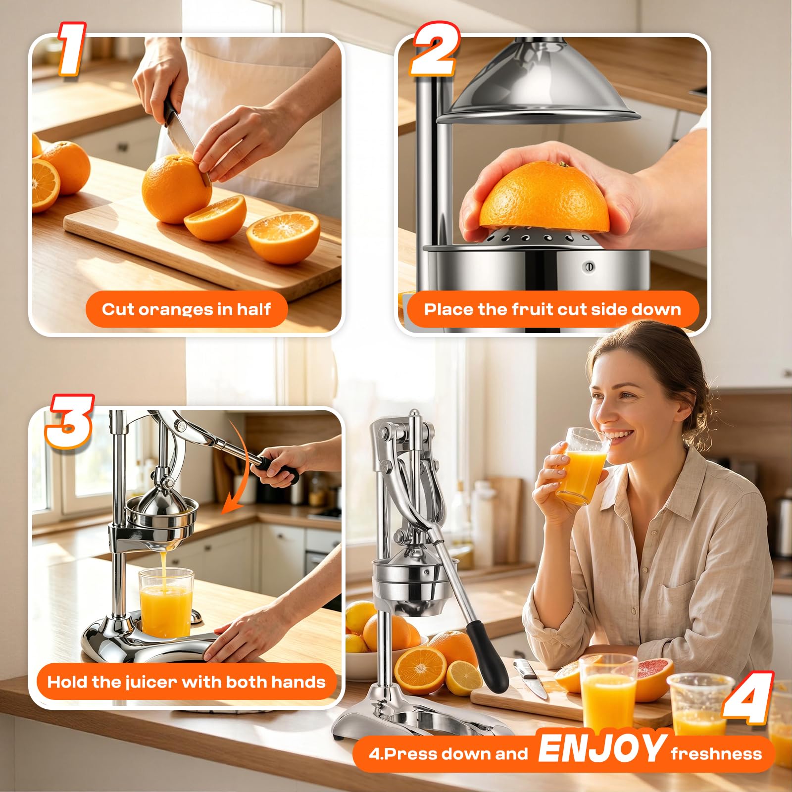 Moongiantgo Dual-Mode Gewerblicher Saftpresse Manuell, Professionelle Zitronenpresse mit Müheloser Hebelarm, Ergonomische Orange Granatapfel Limette Wassermelone Frucht Handpresse | Gewerblicher Saftpresse Manuell mit Müheloser Hebelarm, Ergonomische für