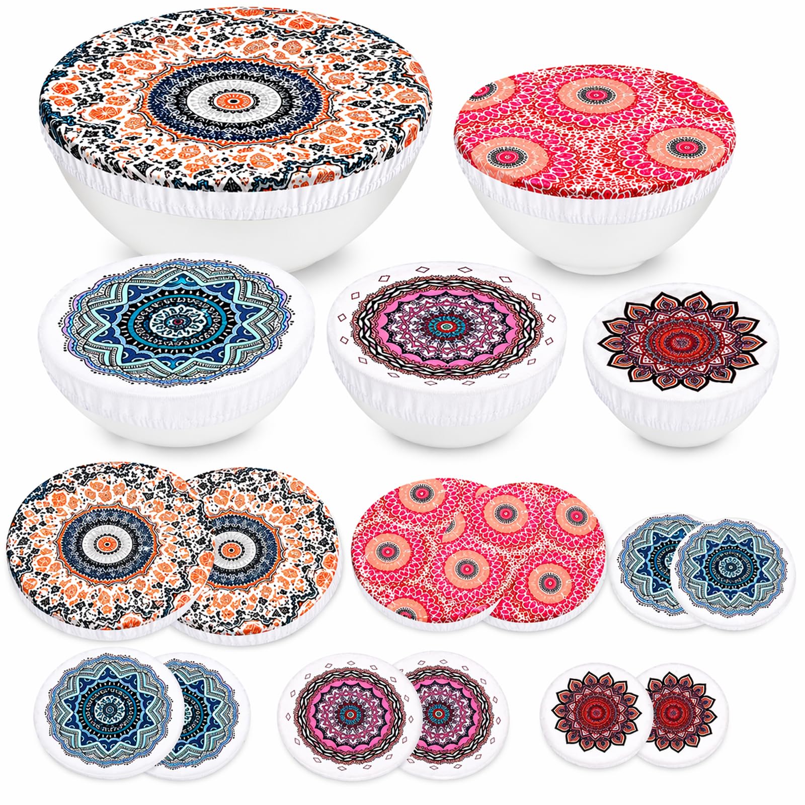 Lot de 10 couvercles pour aliments : en tissu élastique pour aliments, couvercles réutilisables avec élastique, housses imprimées de qualité alimentaire pour salade en verre, pot