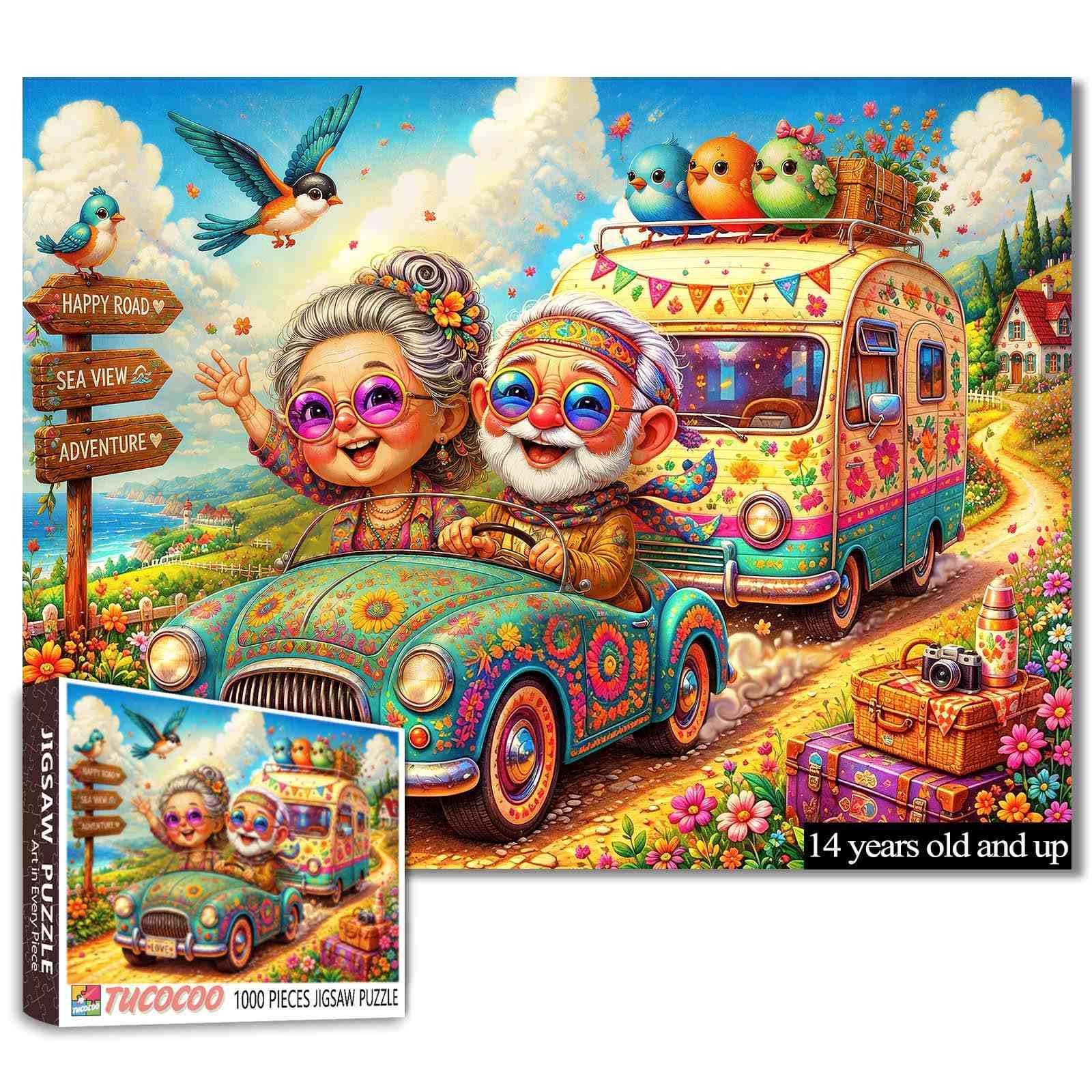 Funny Grandparents Road Trip 1000 Piece Jigsaw Puzzle Colourful Campervan — image 1