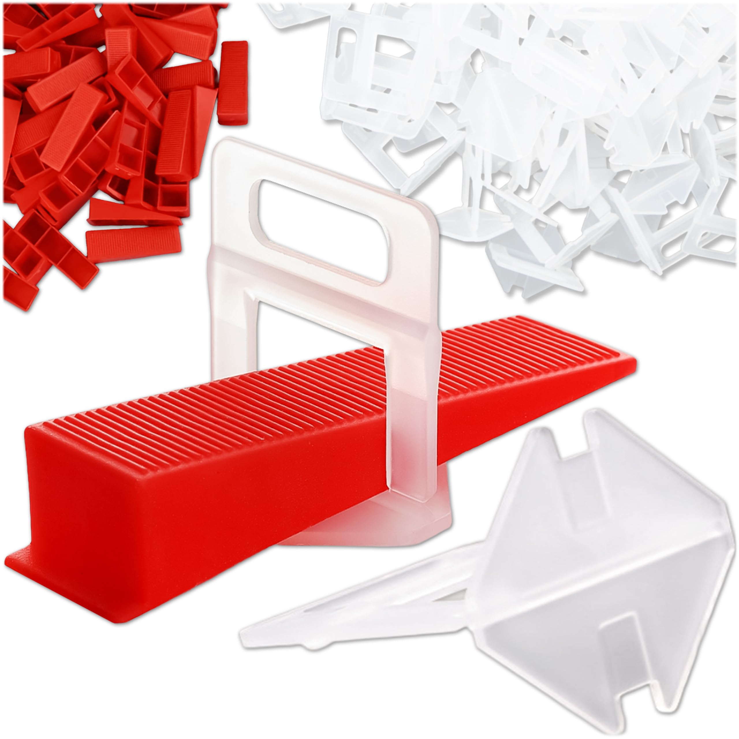 KRUMAD Sistema di livellamento per piastrelle da 1 mm, set con 500 linguette e 100 cunei, per una posa precisa delle piastrelle con una larghezza di fughe, strumento per fughe uniformi di piastrelle