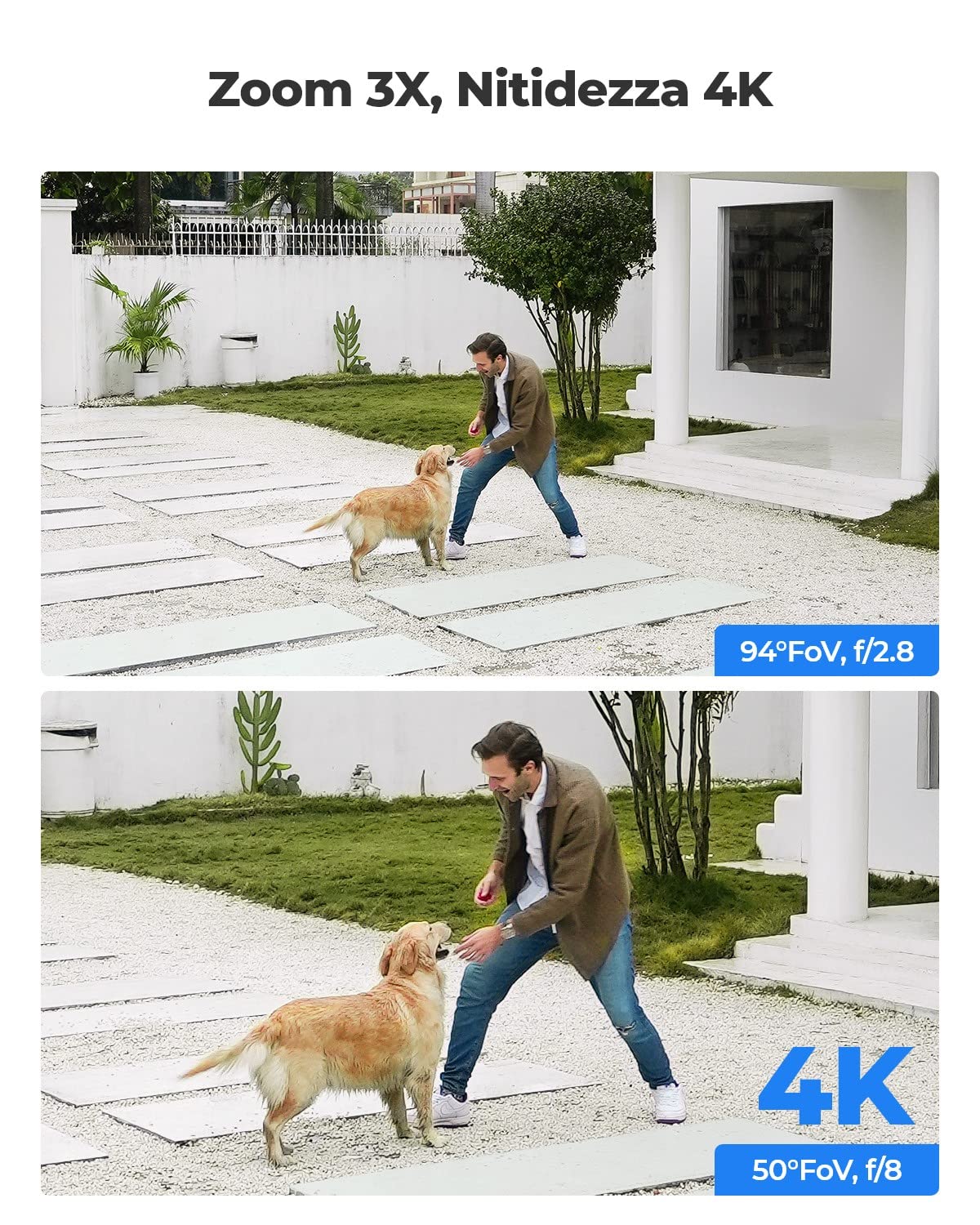 Reolink 4K PTZ Telecamera PoE Esterno, Panoramica a 355° e Inclinazione a 50°, Zoom Ottico 3X, Rilevamento di Uomo/Veicolo/Animale, Faretti, Audio Bidirezionale, Accesso Remoto, E1 Outdoor PoE