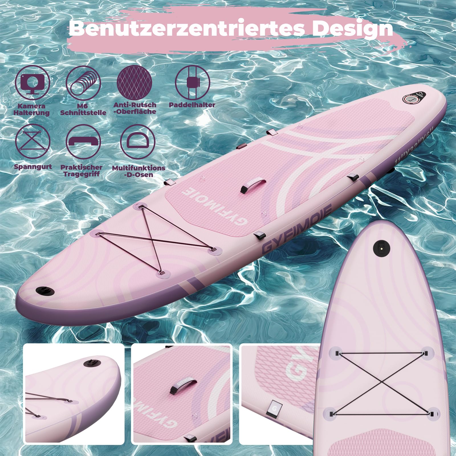 Gyfimoie Tavola da SUP gonfiabile di alta qualità, 335 cm, con supporto universale per fotocamera, accessori completi, pagaia regolabile, per principianti ed esperti