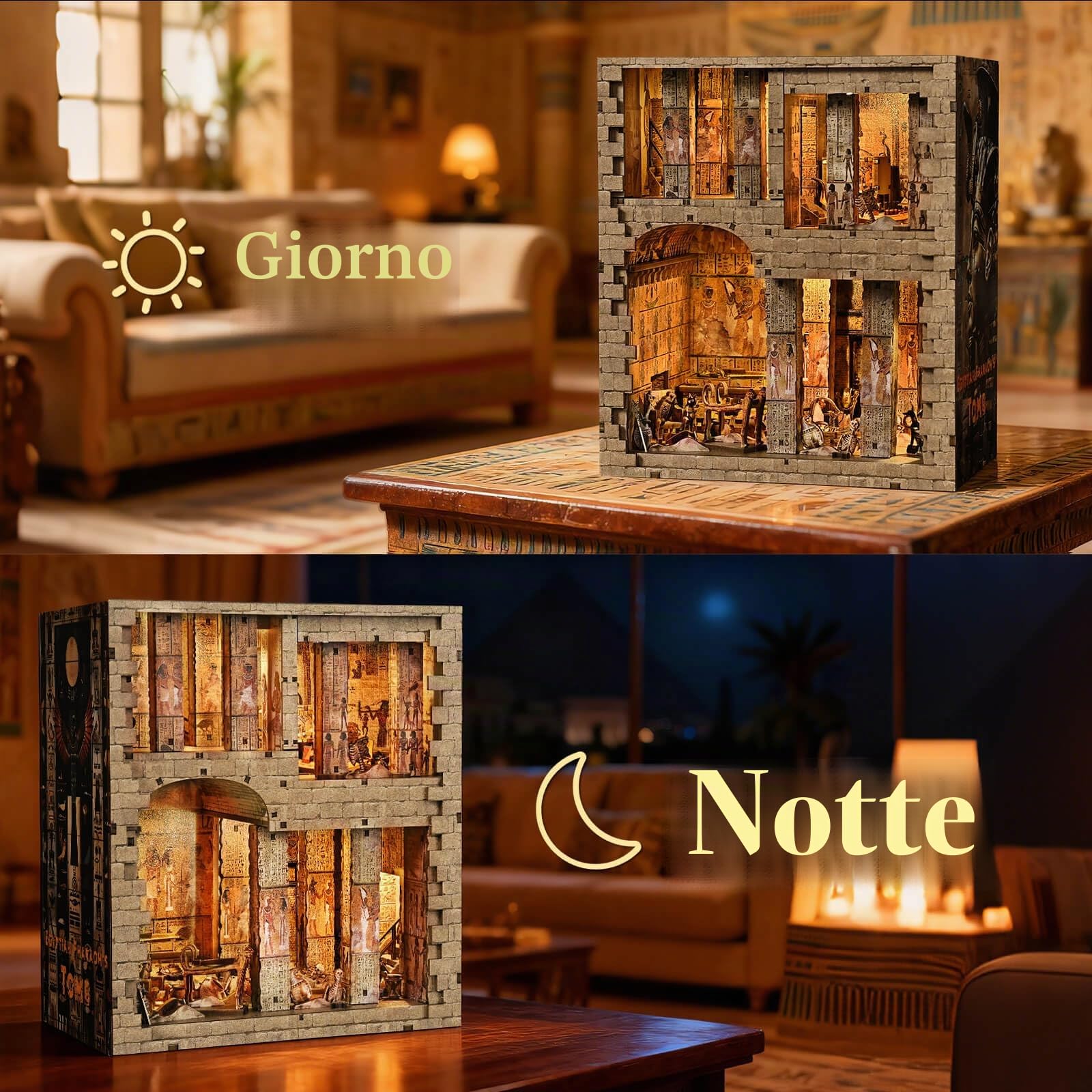 fifijoy Kit angolo libro: kit casa in miniatura faraoni egiziani per adulti e adolescenti, casa delle bambole BookNook Tiny House, decorazione per scaffalature, puzzle in legno 3D