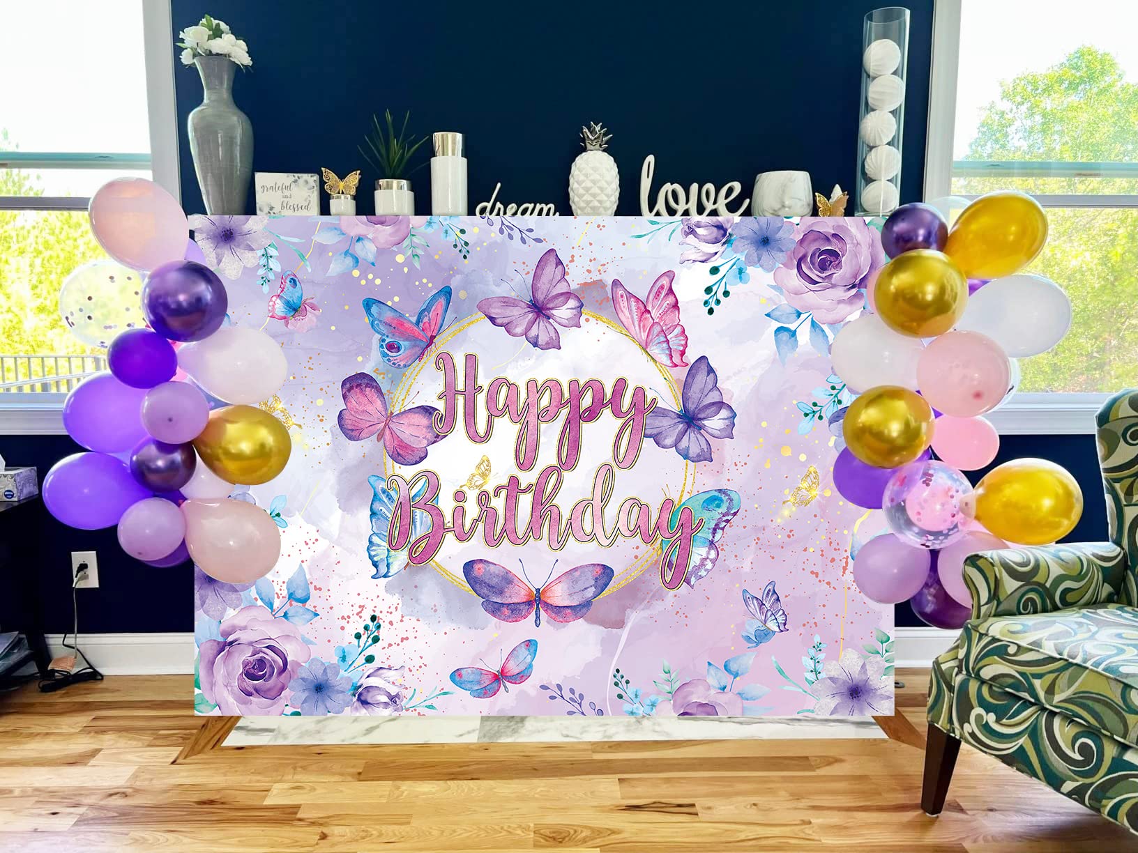 Sfondo Fotografico Boho Fata 90x150 Cm - Floreale Per Festa Compleanno: Lo Sfondo Che Incanta Con Farfalle E Fiori! - 4