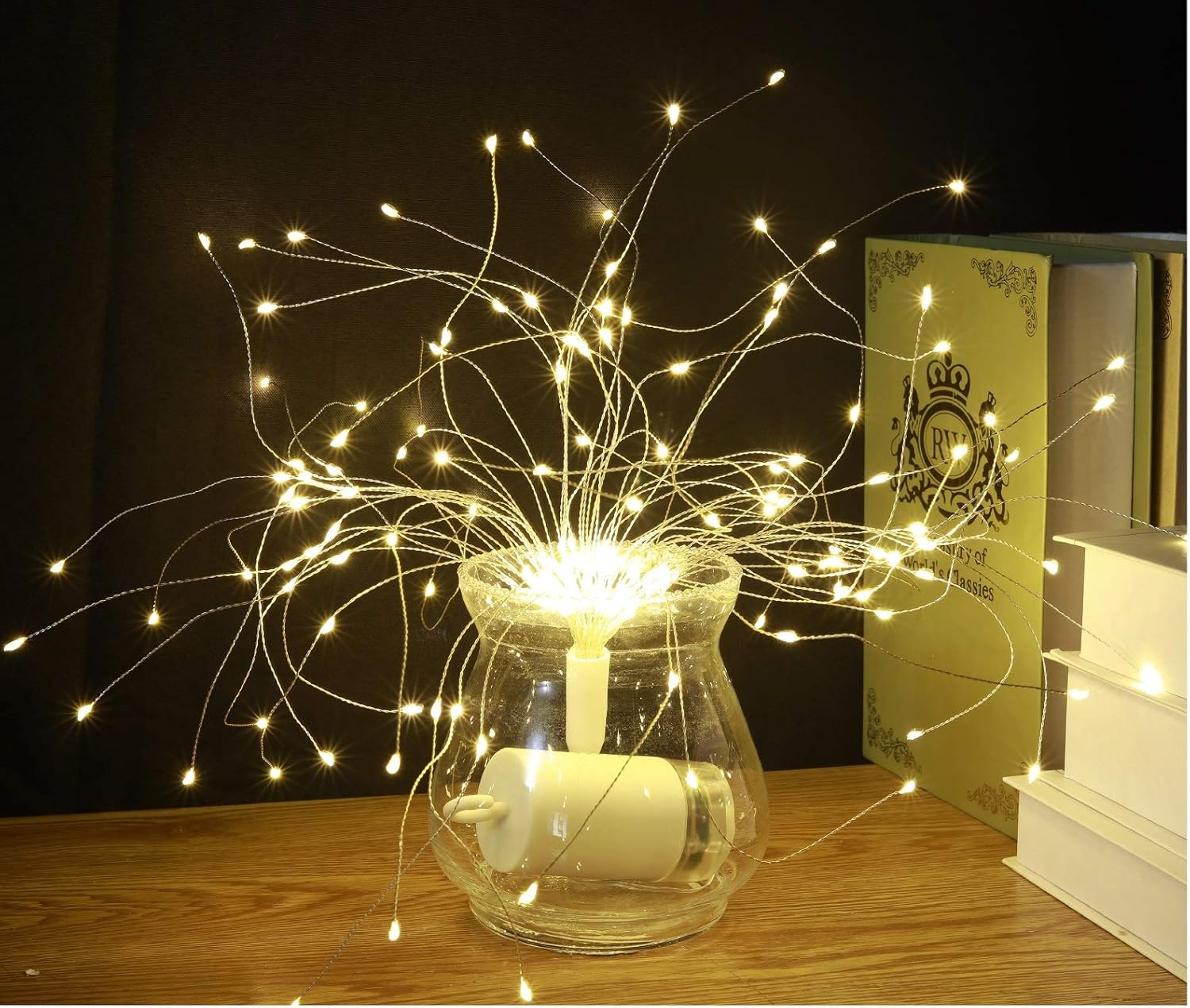 HEAGEERO Outdoor Battery Operated Chandelier 2 Pack, Firework Lights Starburst Light 180 LEDs, Ceiling Hanging Decorative Lights for Party Christmas, Warm White, IP44 Waterproof