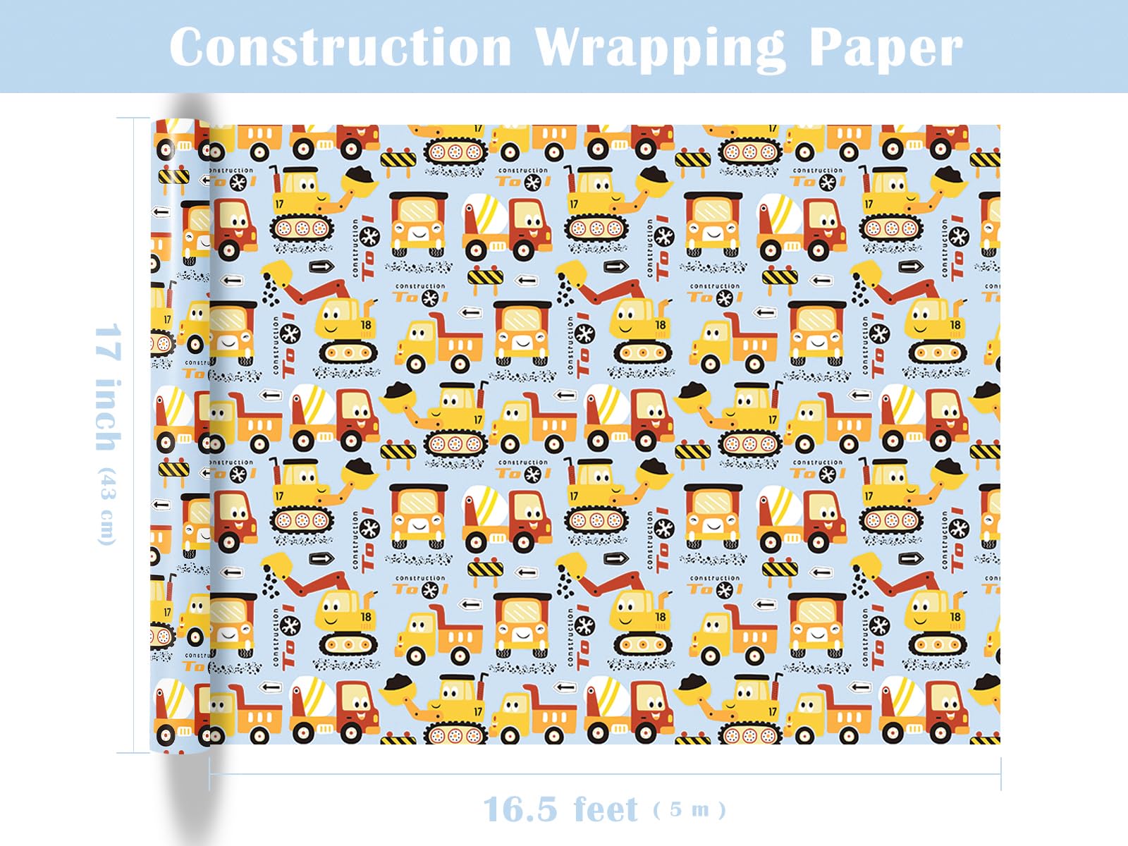 Rollo De Papel De Regalo Jumbo Con Diseño De Camiones - 30 Pulgadas X 33 Pies, Para Cumpleaños Infantiles