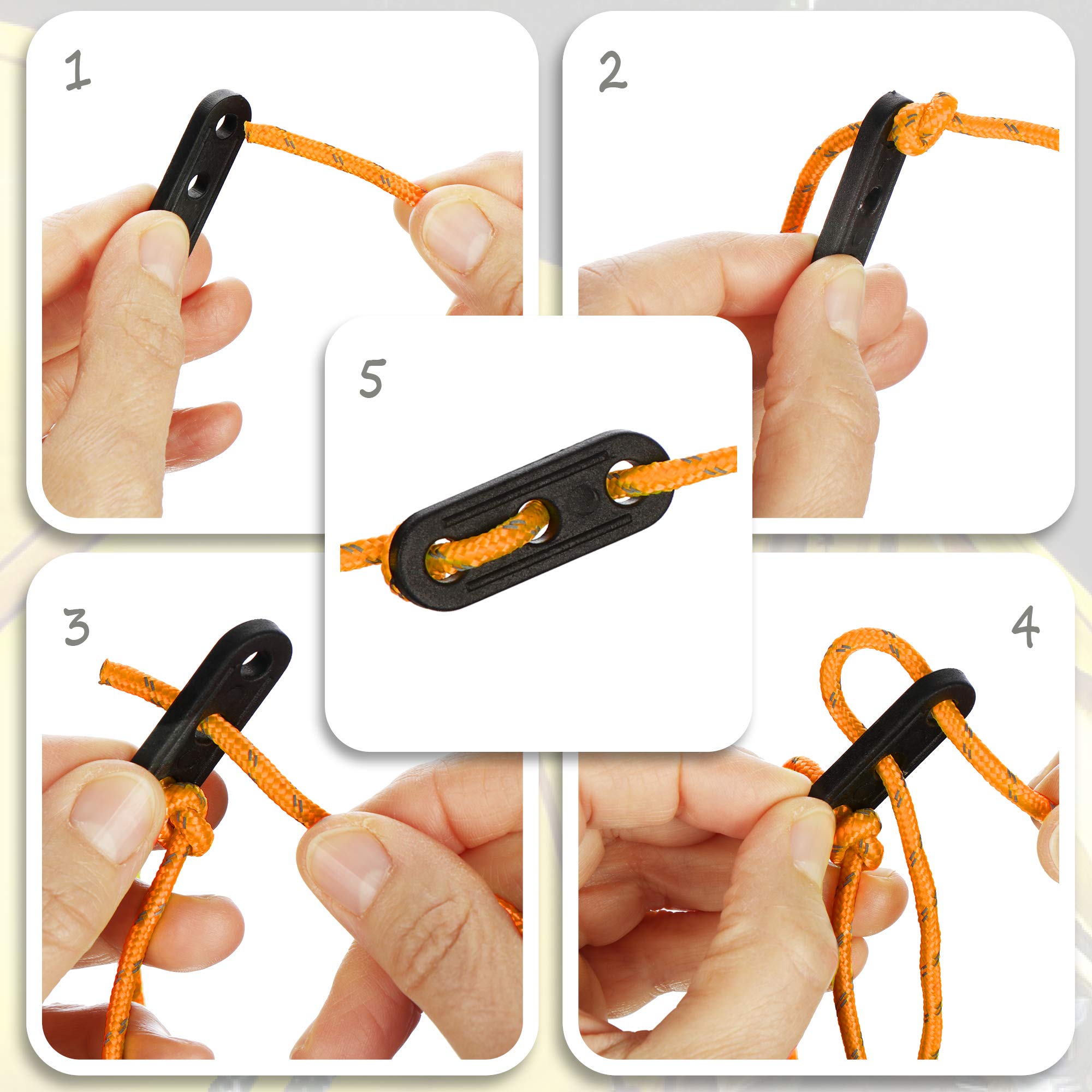 COM-FOUR® 8x linka odciagowa po 4 m do kempingu odblaskowa w kolorze pomaranczowym - sznurek namiotowy z klamra odciagowa - sznurek napinajacy - sznurek kempingowy - napinacz liny - lina namiotowa