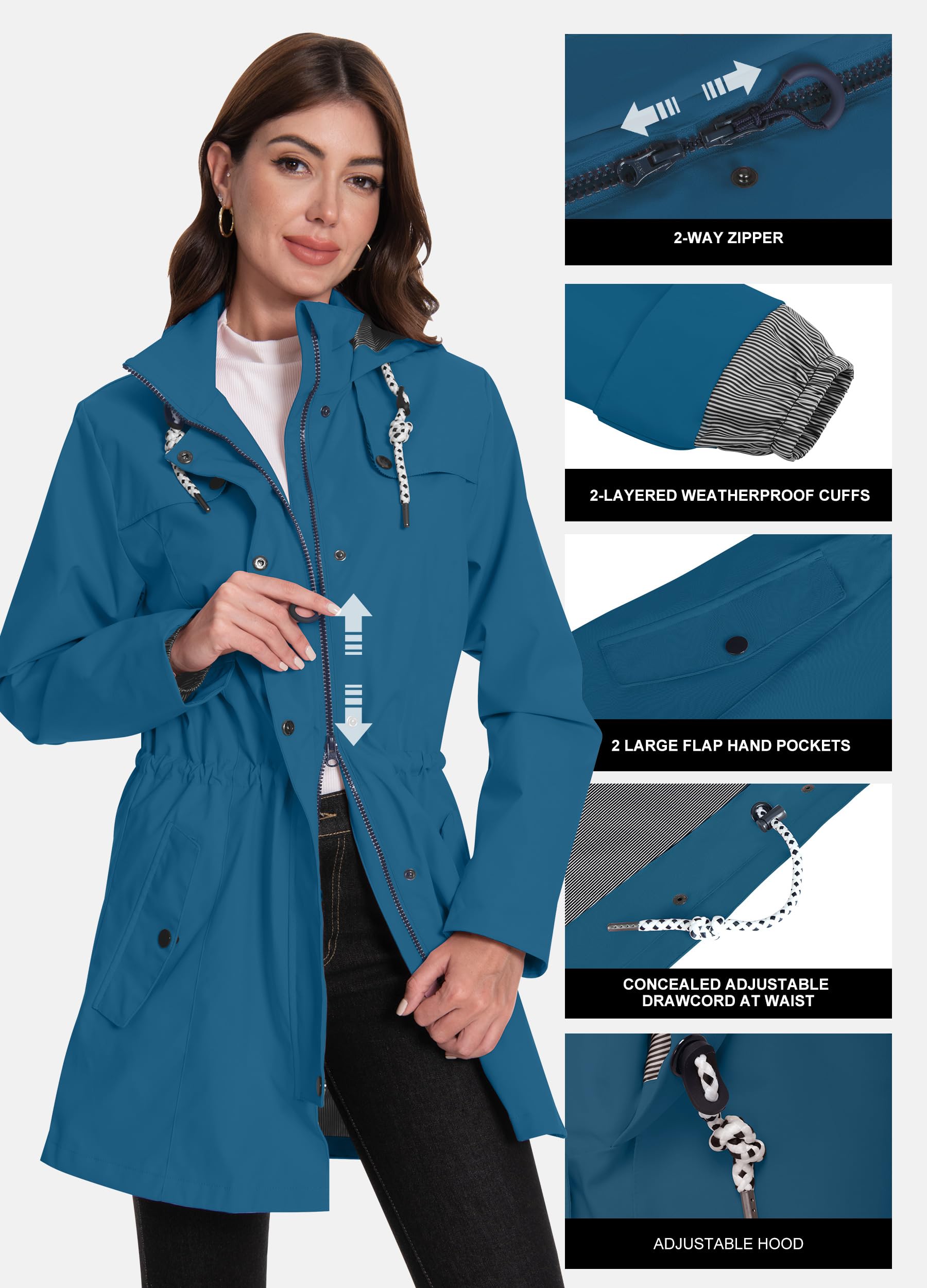 ATLASLAVA Regenjacke Damen Wasserdicht Kapuze Regenmantel Outdoor S-3XL