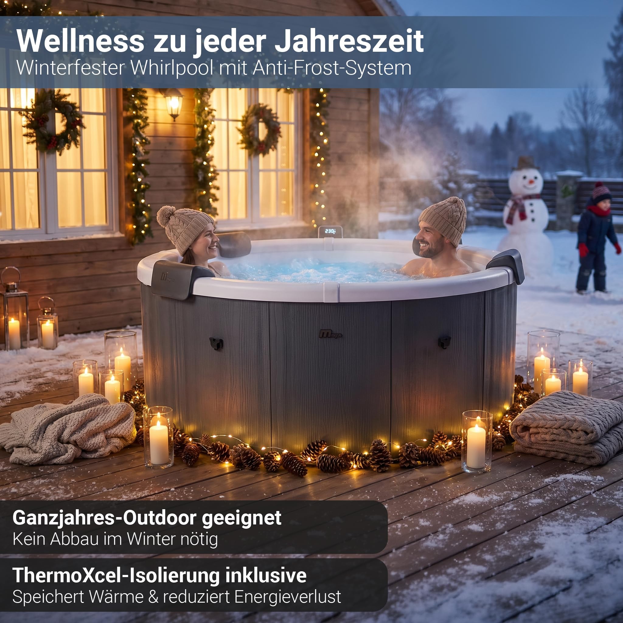 Miweba Whirlpool MSpa Denver mit Fester Außenwand | 6 Personen Spa Ø182x70cm | RGB LED-Beleuchtung | App Steuerung | 130 Massagedüsen | Ganzjähriger Einsatz Winterfest | In & Outdoor Pool | Gartenpool