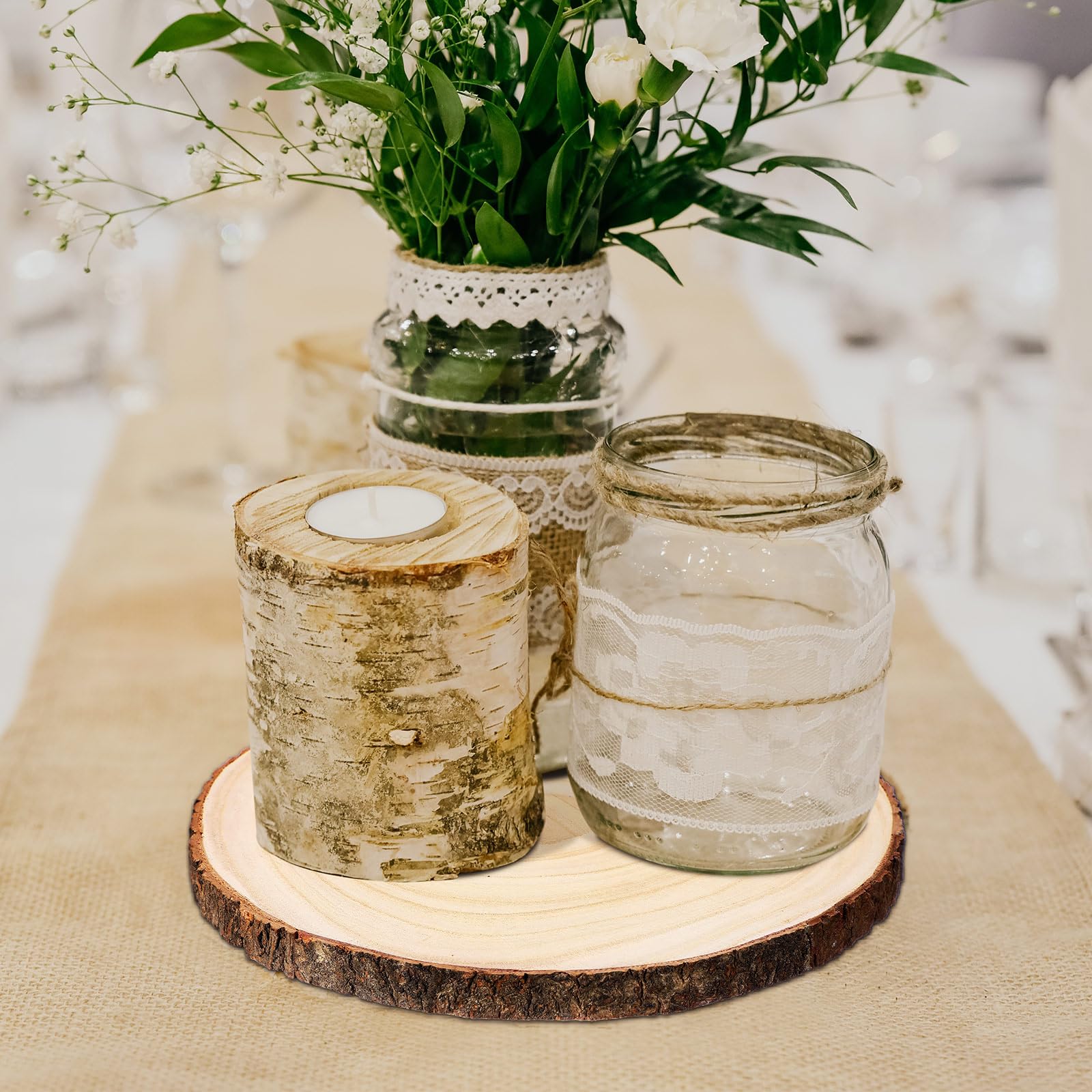 Tioncy Paquete de 10 rodajas de madera grandes para centros de mesa, losas de madera redondas sin terminar para decoración de mesas, círculo de madera natural para manualidades, decoración rústica de
