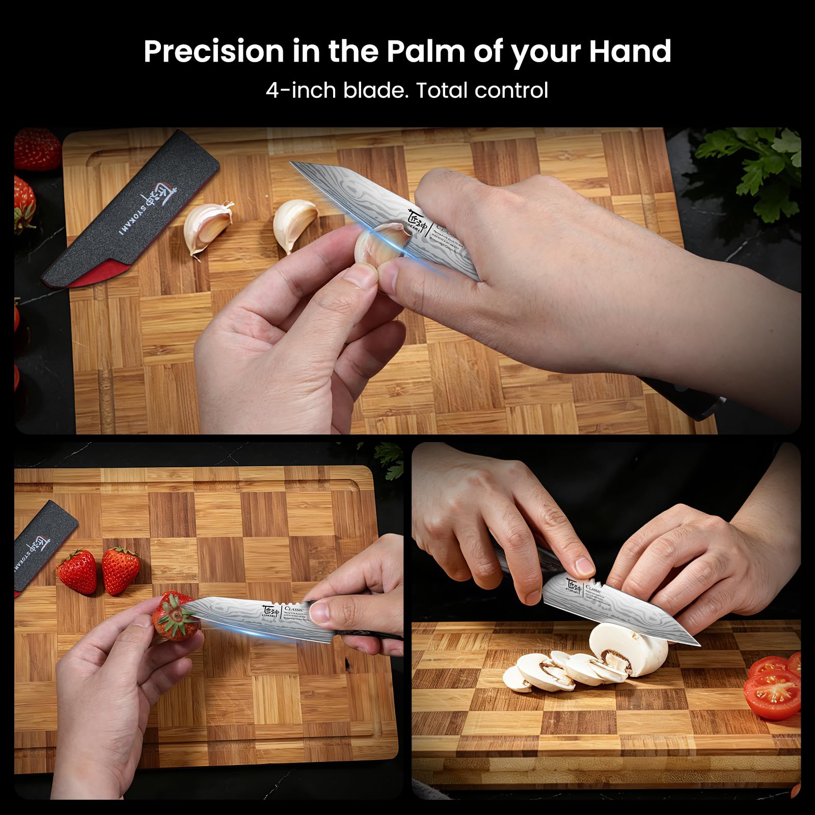 SYOKAMI 4 Inch Paring Knife with Cover, Ultra Sharp Small Kitchen Knife — Amazon image 3