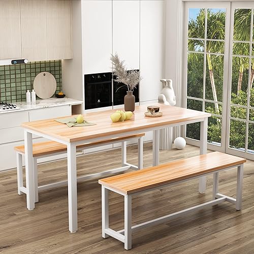 Miniatura 8 de Recaceik Juego de mesa de comedor con banco, juego de muebles de comedor de 3 piezas, juego de mesa de cocina, estructura resistente, comedor que