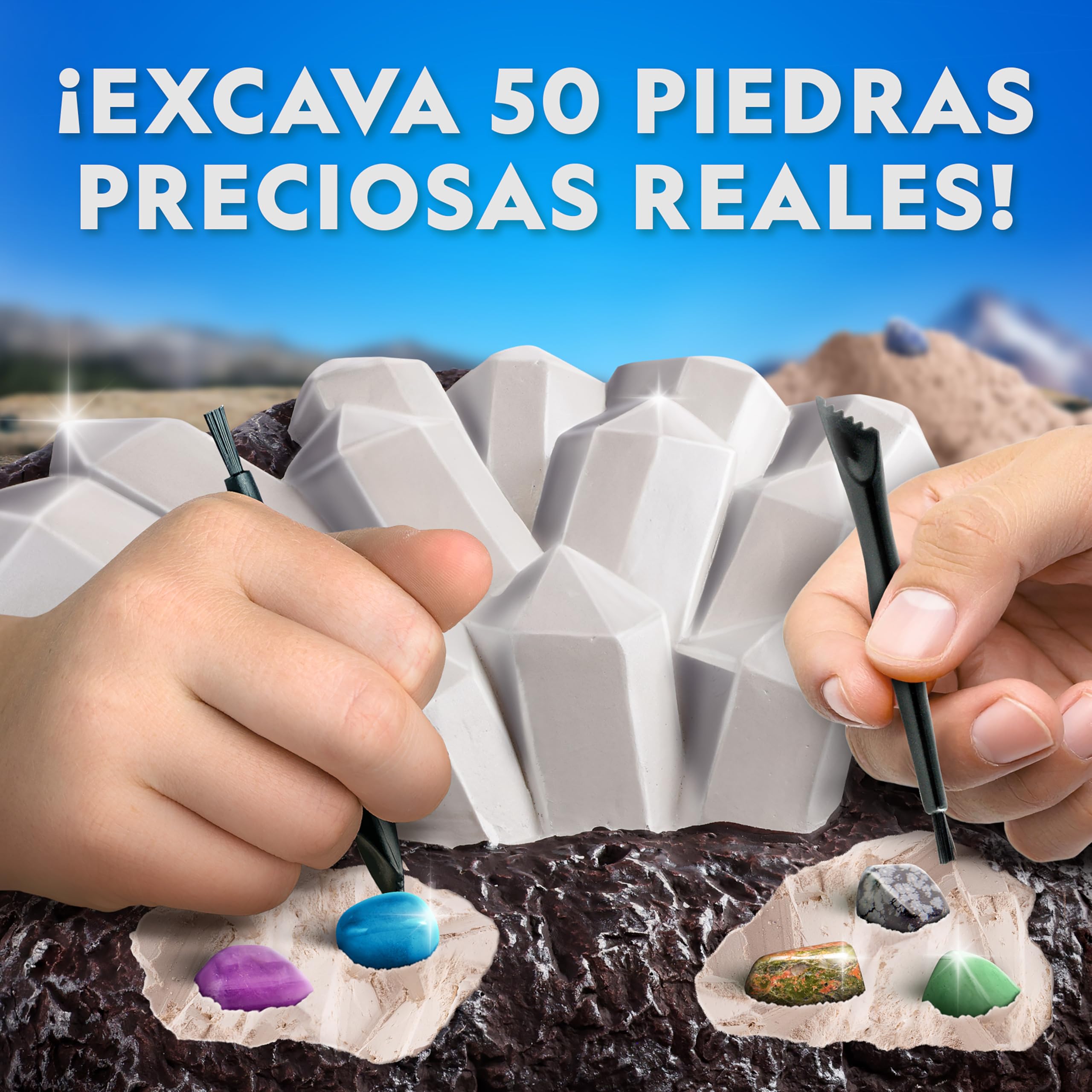 National Geographic Gran Kit de Excavación de Gemas – Extrae 50 Gemas Reales, Juego de Geología para Niños con Ladrillo Gigante, Herramientas, Guía Educativa y Hoja de Identificación