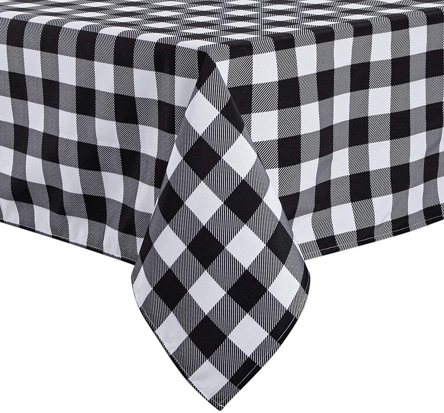 ATOOTFUSION Cotton Checkered Gingham Pattern Tablecloth | Stain & Wrinkle Resistant Washable 4 Seater Table Cloth | Black and White | 60 x 40 Inches for Dining Room Kitchen Picnic-image-45