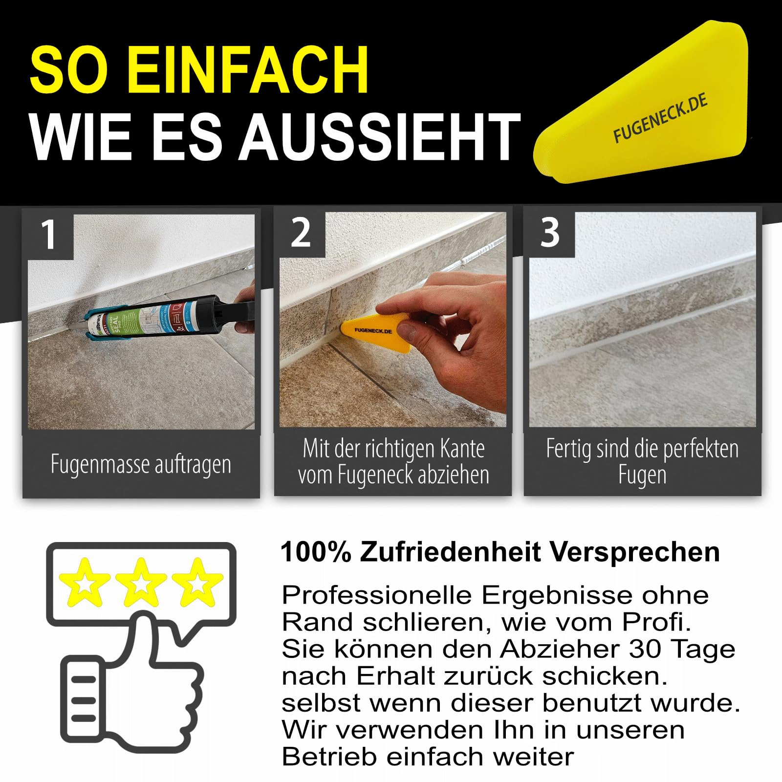 Estrattore professionale per fughe – design unico con bordi speciali – 3 diverse dimensioni – Strumento acrilico e silicone dalla Germania (1 pezzo giallo)