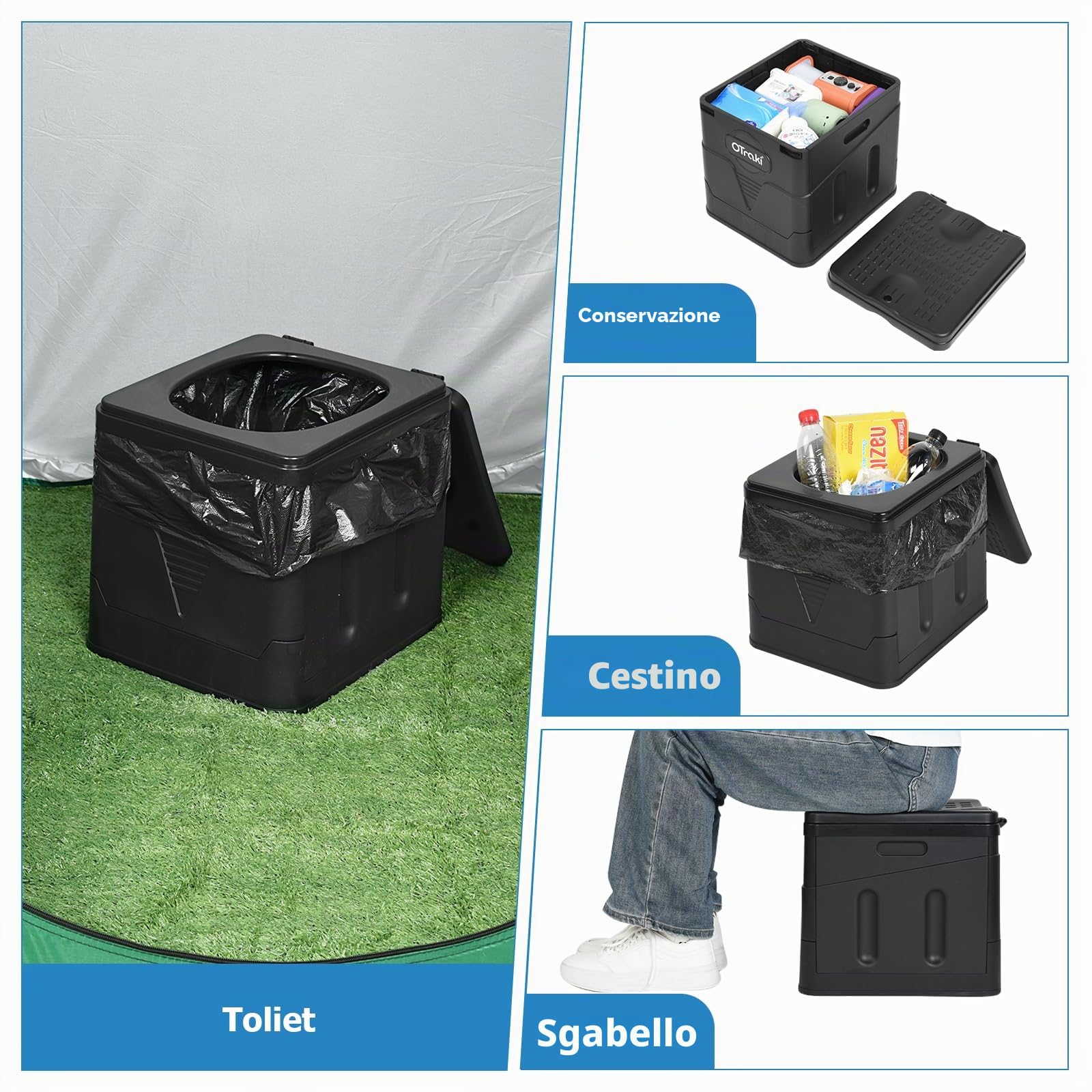 OTraki WC Portatile Adulti, Gabinetto Portatile Adulti Pieghevole, WC da Campeggio, Toilette Portatile da Esterno/Camper