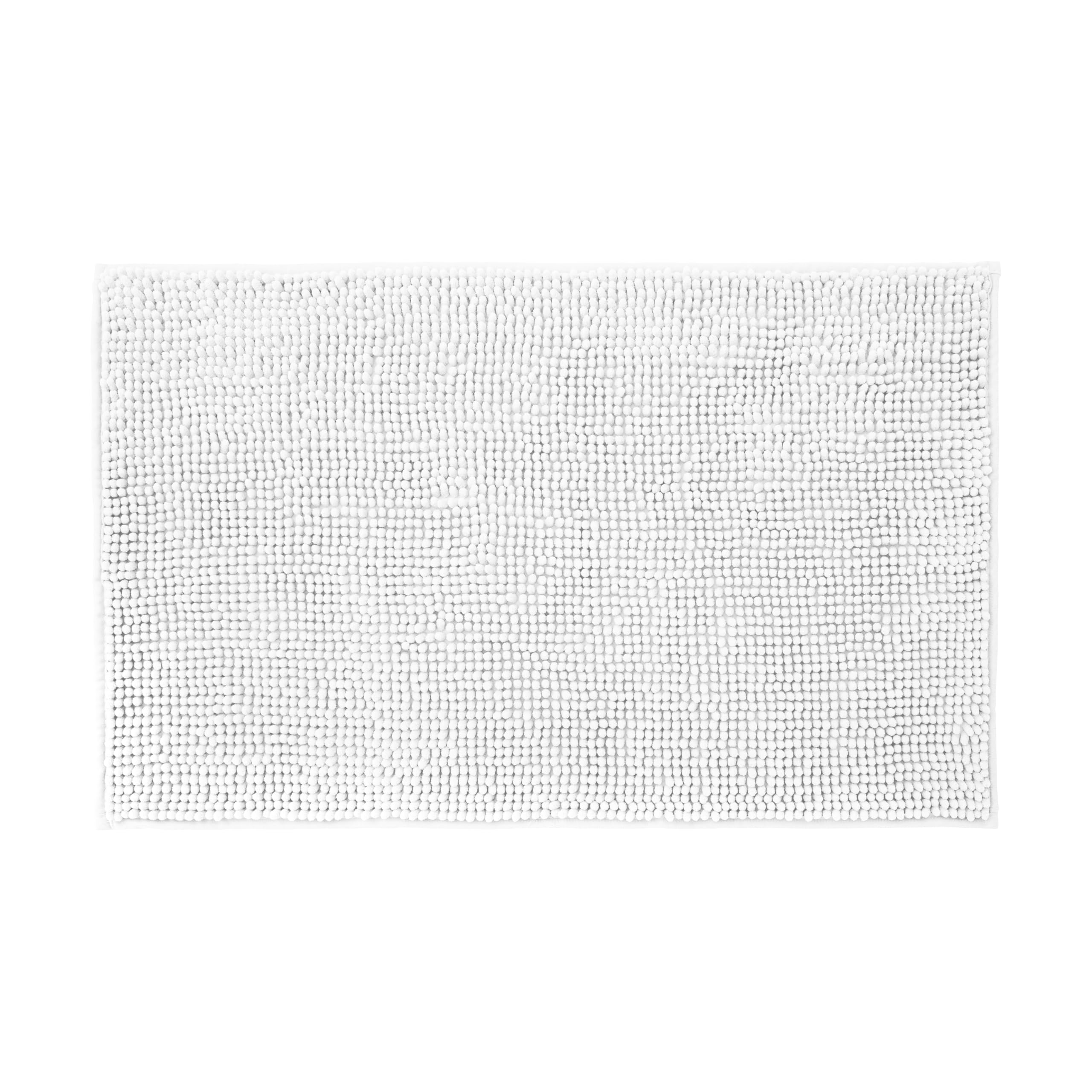 Allure Bobble Chenille Bath Mat Non Slip 50 x 80cm - Soft, Absorbent, Easy Care (White)
