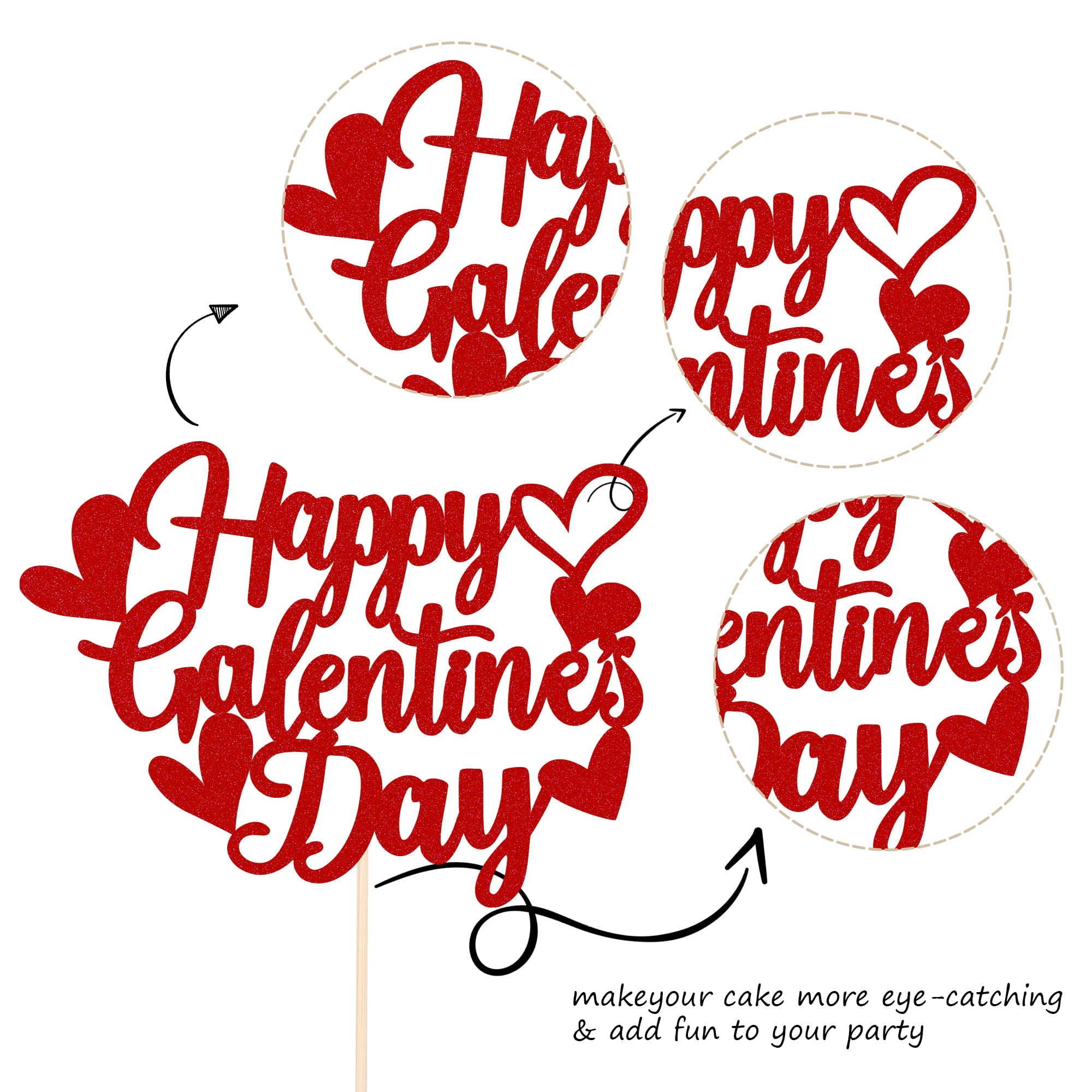 Valentinstag Tortenaufsatz „Happy Valentine's Day“ – Glitzernde Kuchendekoration Für Partys