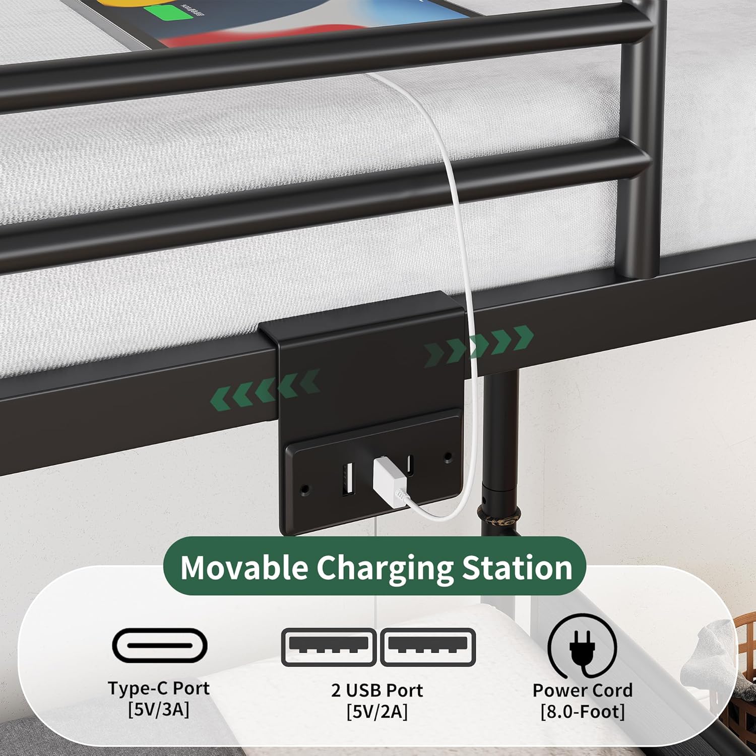 Movable charging station with USB and Type-C ports