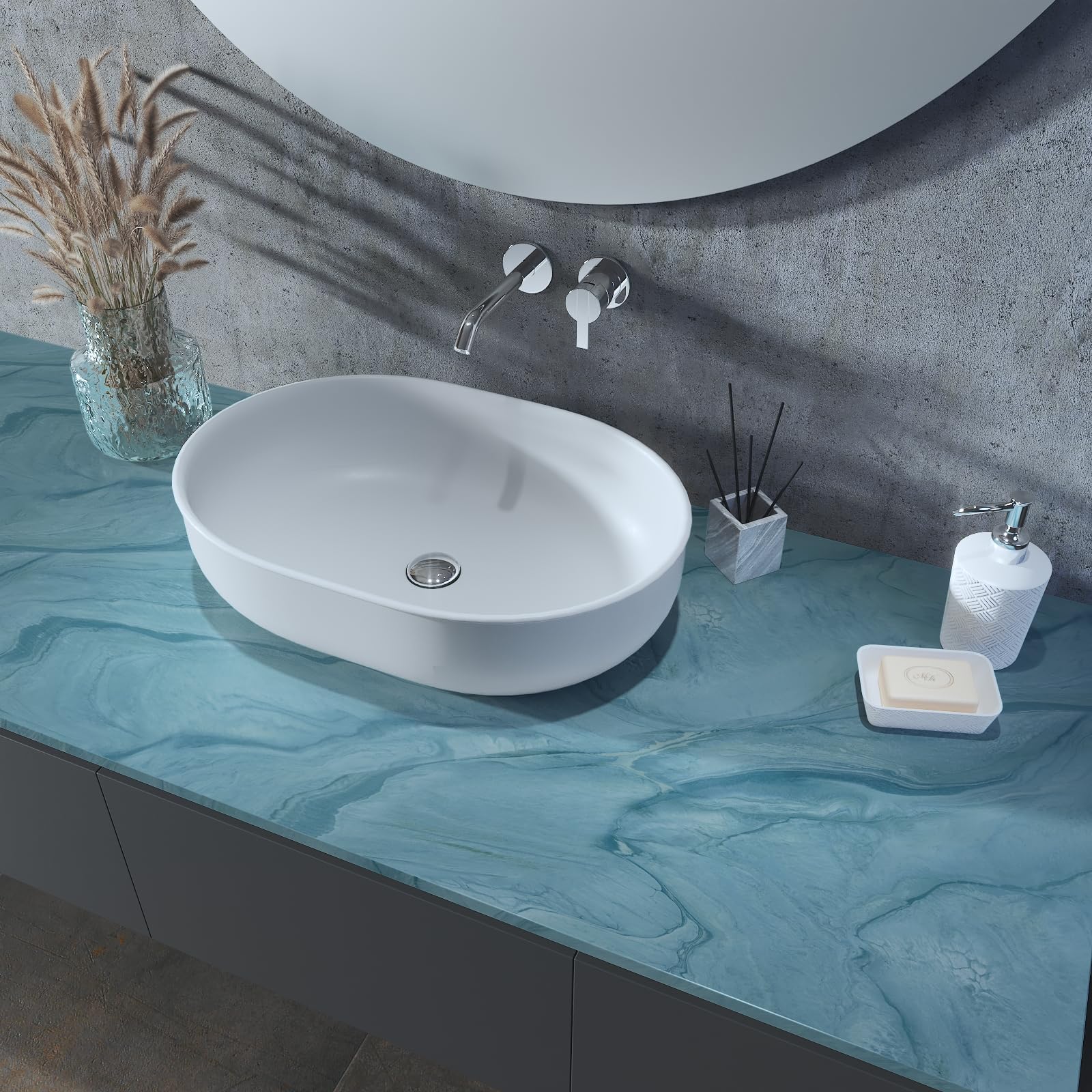 LaCheery Azul Vinilo Adhesivo Muebles Marmol Mate Papel Autoadhesivo Encimera Cocina 90cm x 400cm Papel Adhesivo para Muebles Marmol Azul Lavable Vinilos Adhesivos Decoración para Armario Mesa Puerta