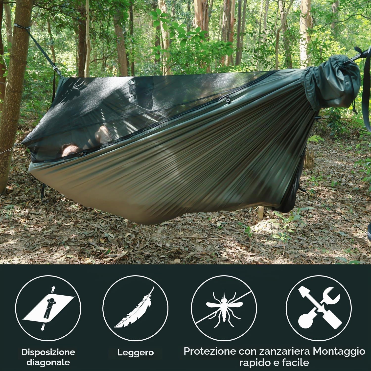 NomadNest Amaca con zanzariera tridimensionale rimovibile, amaca portatile da campeggio con corda per escursioni, viaggi e zaino in spalla