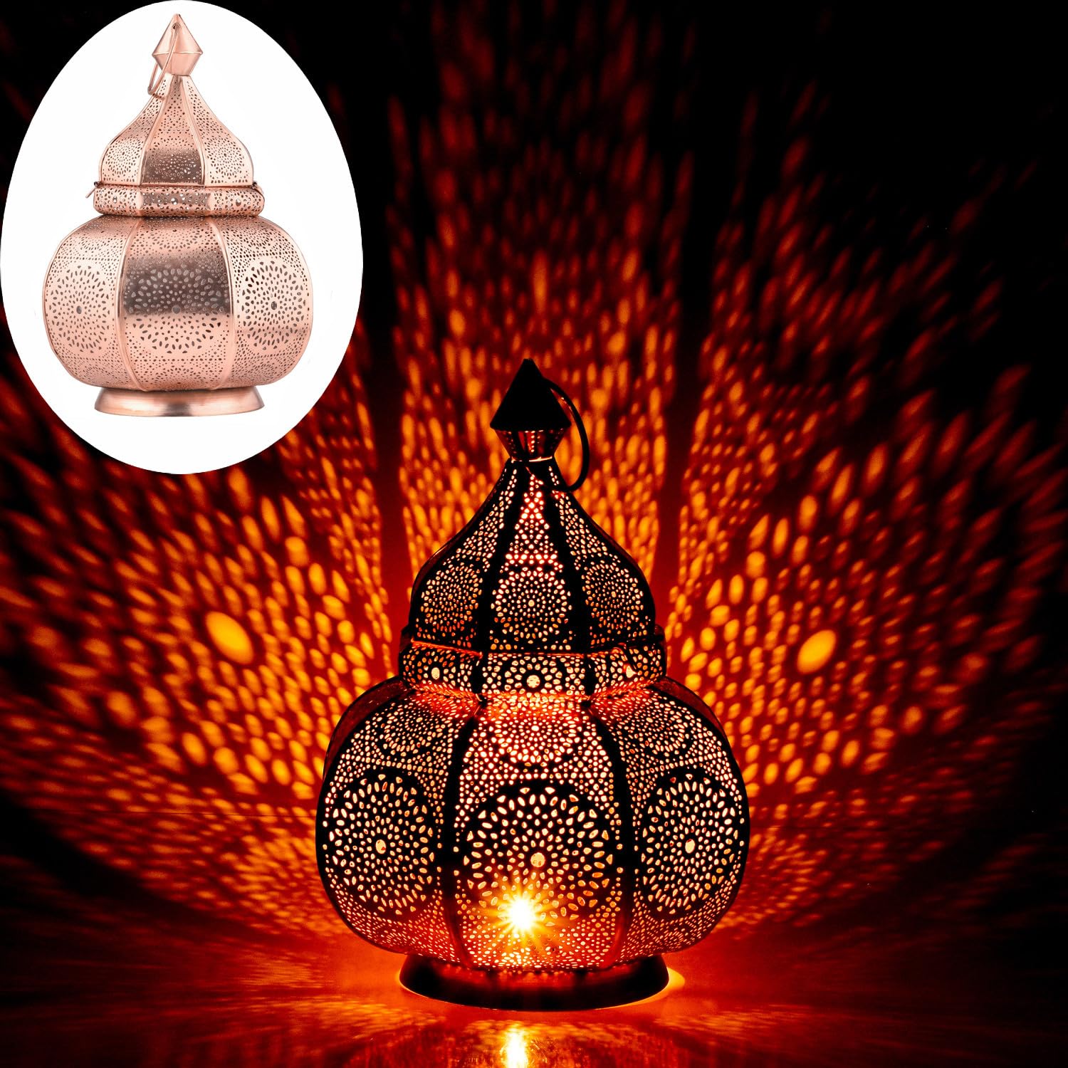 Marrakesz lampa i latarnia w jednym z metalu o wielkości 30 cm | lampa stołowa Lamisa miedziana jako orientalna dekoracja