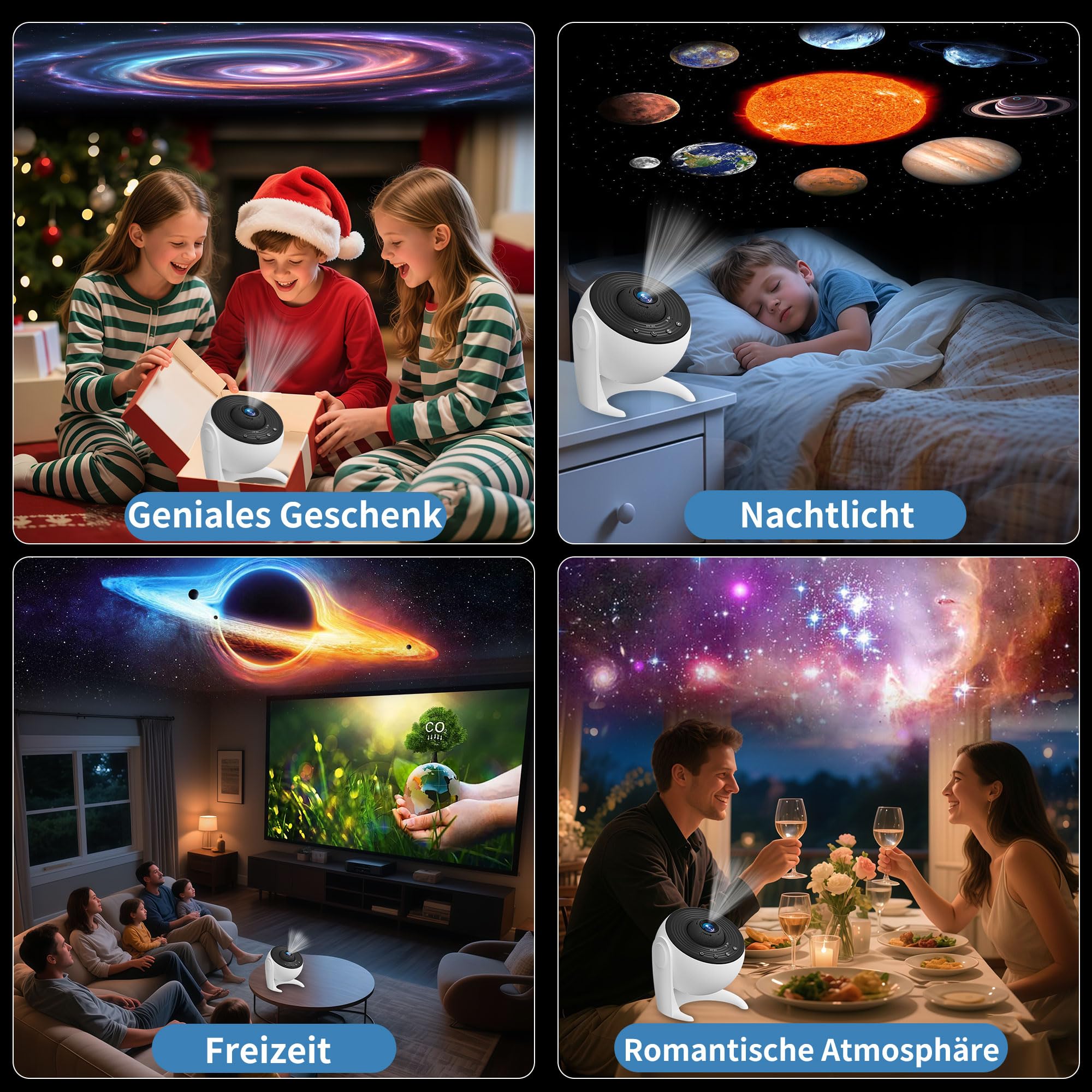 FlyLily Sternenhimmel Projektor, 13 in 1 Galaxy Projektor Zimmerplanetarium, Deckenprojektor mit Timer, 360° Drehbare, Sternenhimmel Nordlicht Lampe für Kinder Erwachsene Geschenk Weihnachten, Weiß
