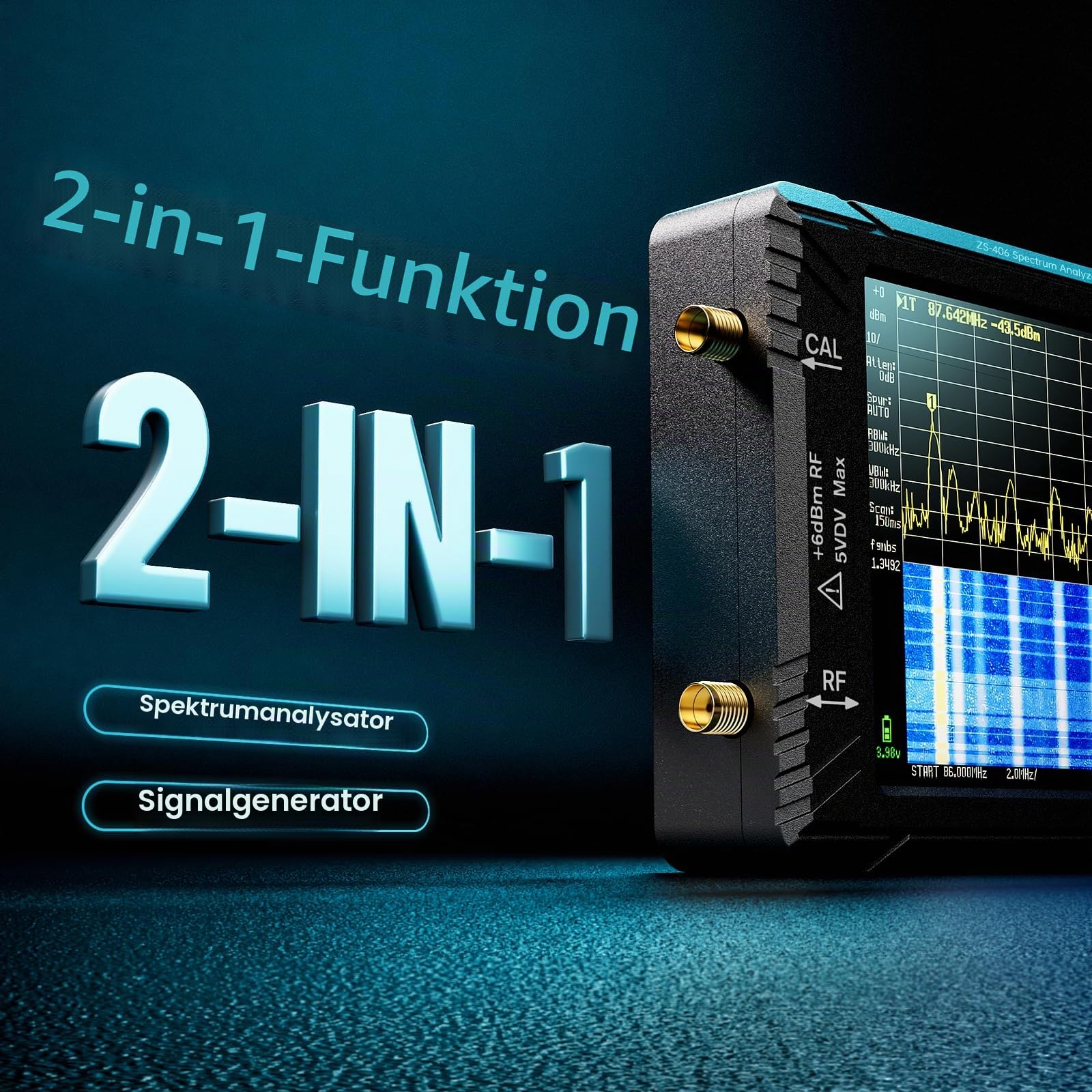 SEESII TinySA Ultra+ ZS406 Spektrumanalysator, 2025 Tragbarer Frequenzanalysator 4,0 Zoll 100 kHz - 5,4 GHz mit 32GB Speicherkarte, 2 in 1 Signalgenerator 100 kHz - 800 MHz MF/HF/VHF UHF-Eingang