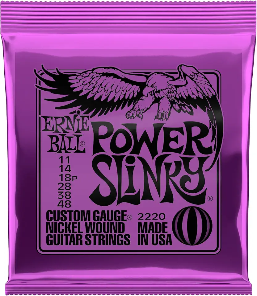 Cordas para guitarra elétrica Ernie Ball Power Slinky Nickel Wound, calibre 11-48